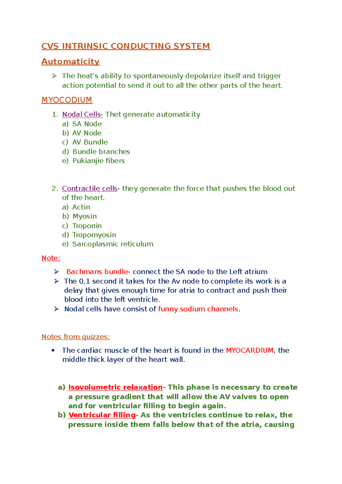 CVS 101: Intrinsic Conducting System & Cardiac Cycle Overview - Studocu