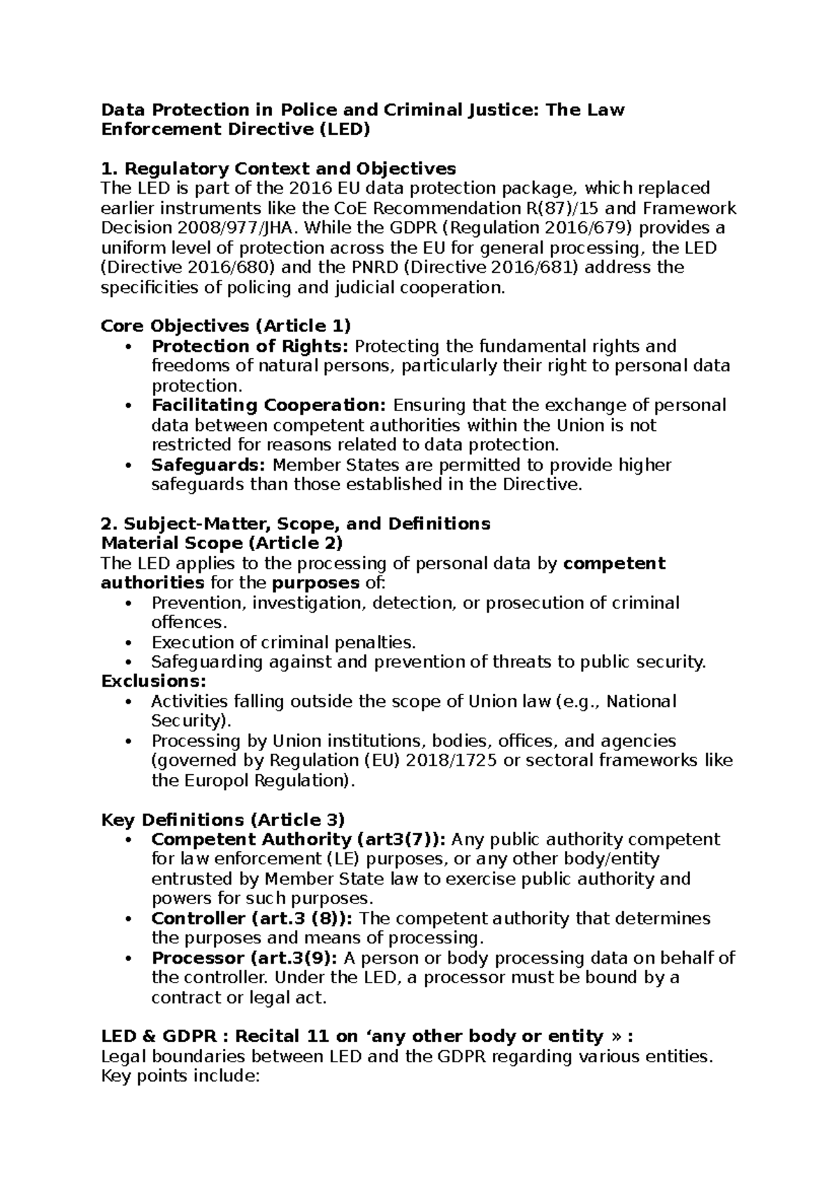 LED Course Notes: Data Protection in Law Enforcement and Criminal ...