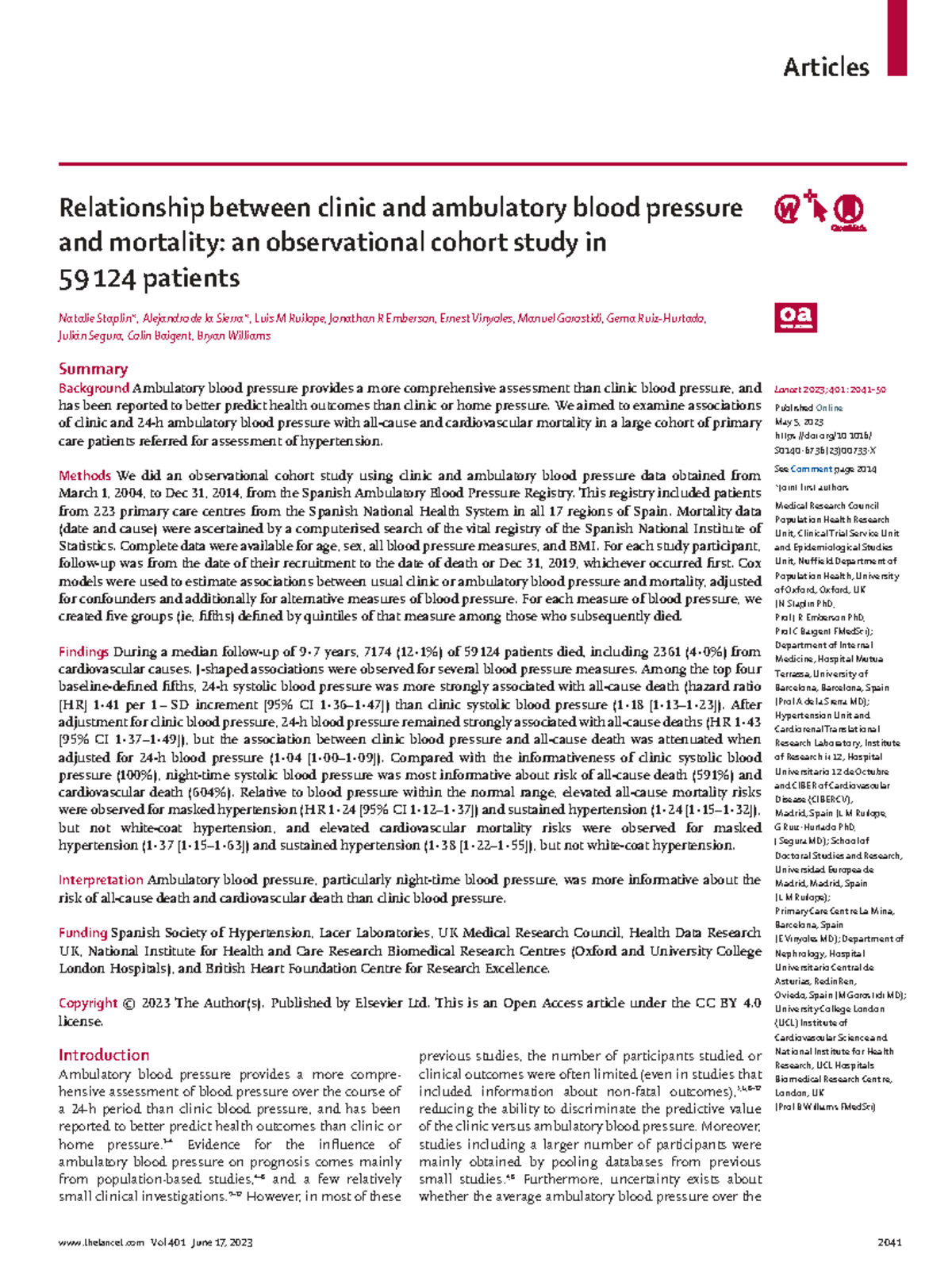 Relationship Between Clinic and Ambulatory Blood Pressure and Mortality ...