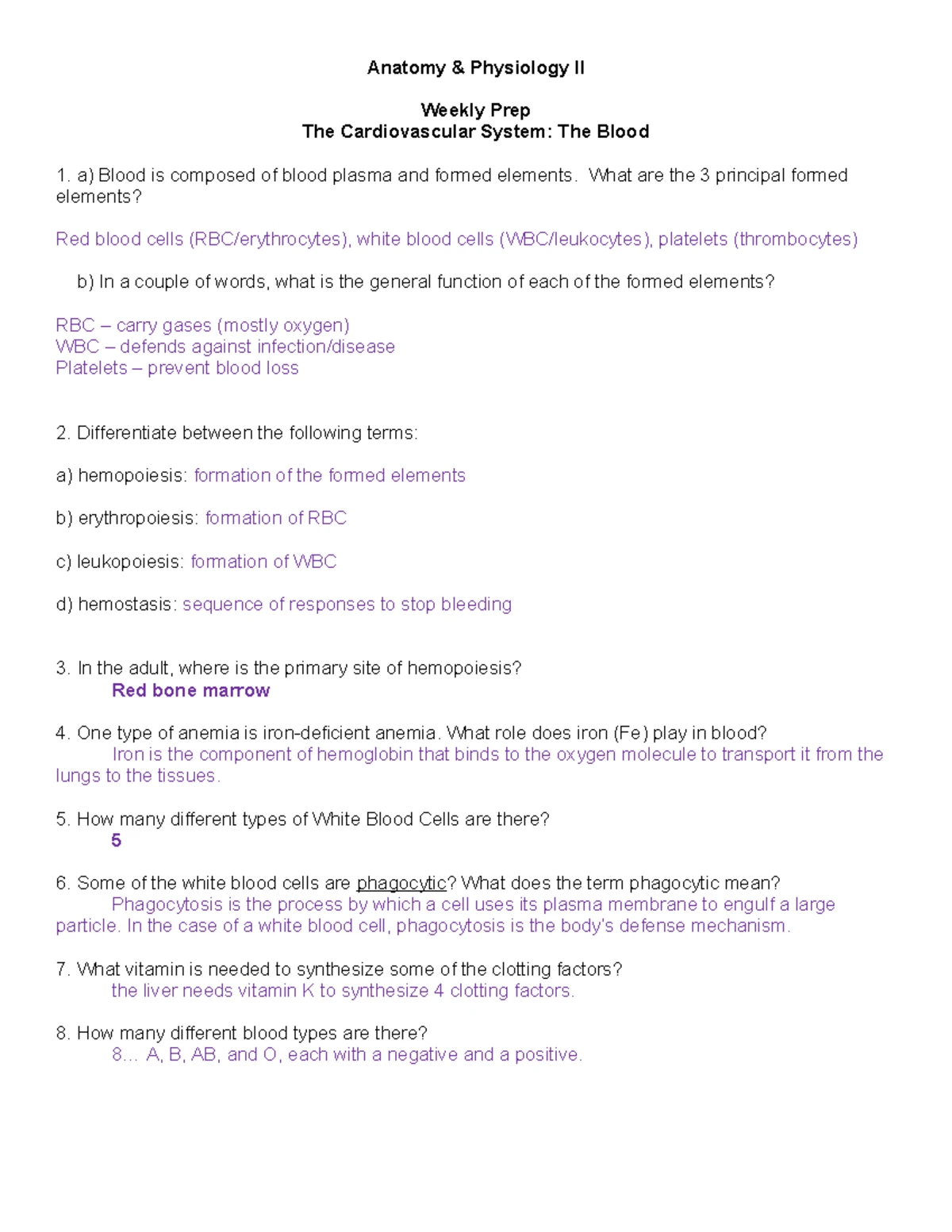 Anatomy & Physiology II Lab Prep: The Blood Overview & Key Concepts ...
