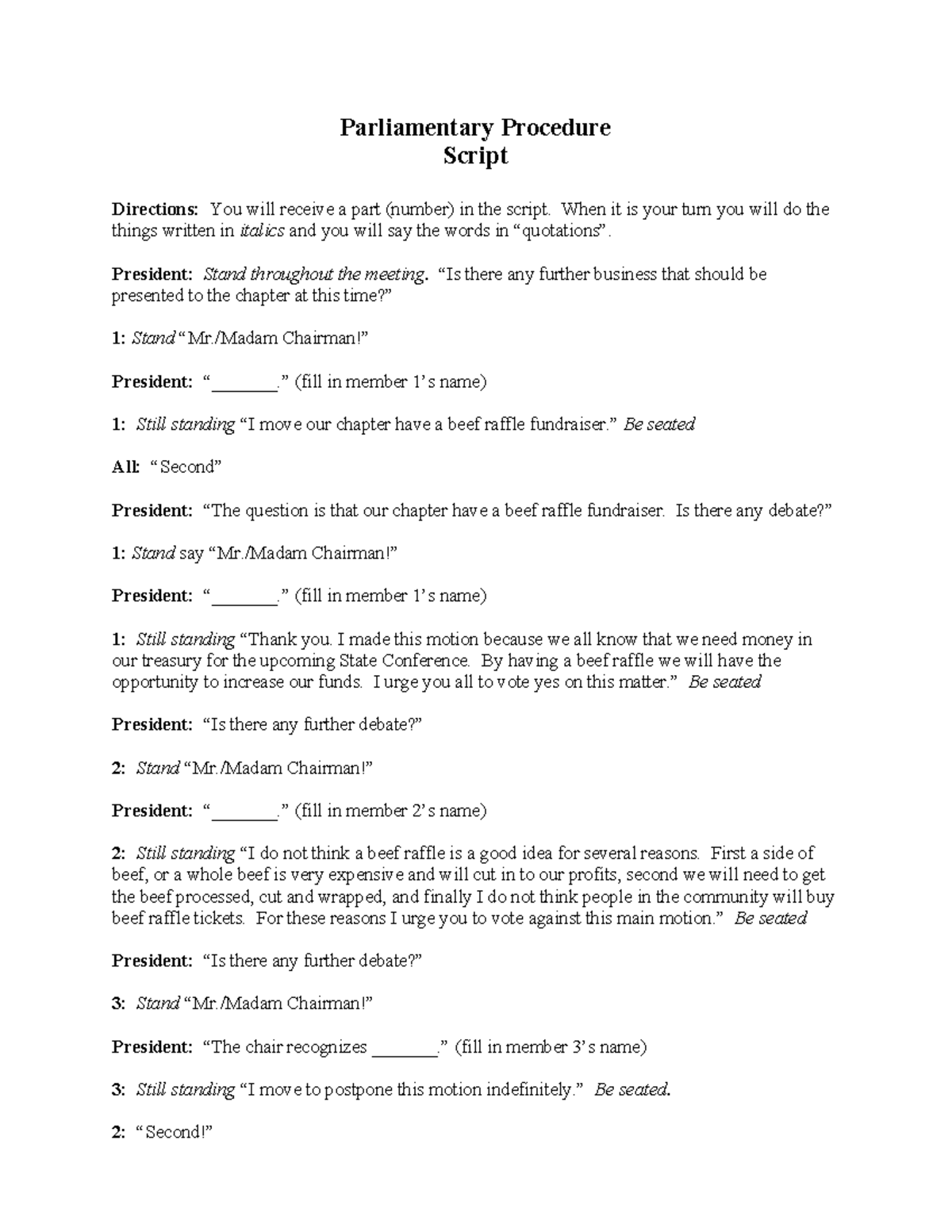 Parli Pro Script: Example for Chapter Meeting Procedures - Studocu
