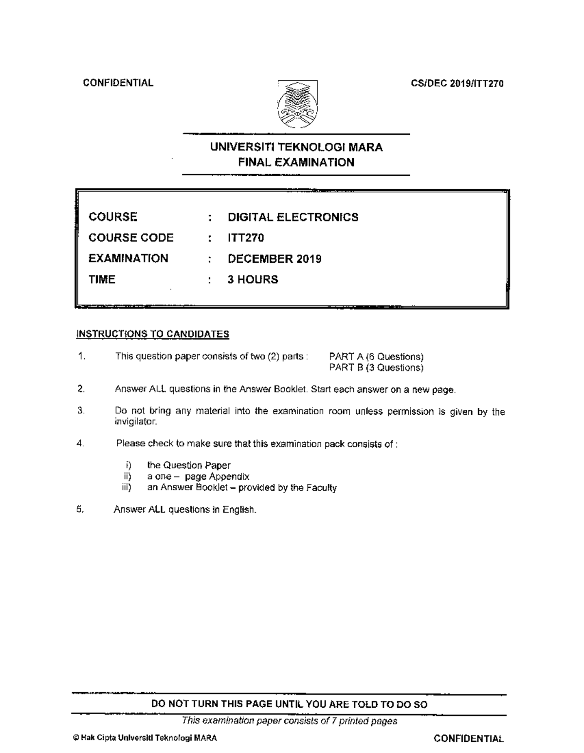 ITT270 Final Exam Dec 2019 - Digital Electronics Assessment - Studocu