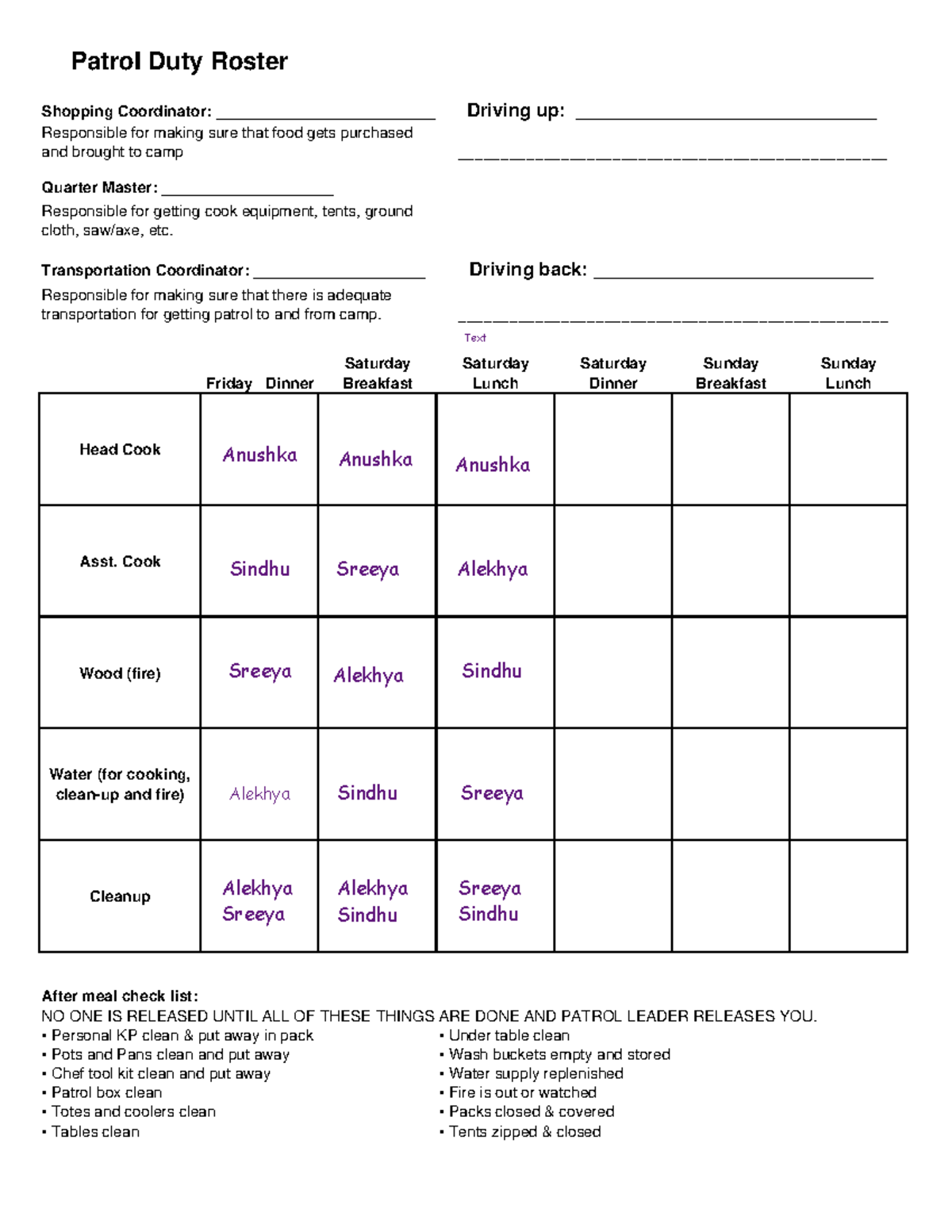 Patrol Duty Roster - heeleleleleleleoeoeooeoe - _ Patrol Duty Roster ...
