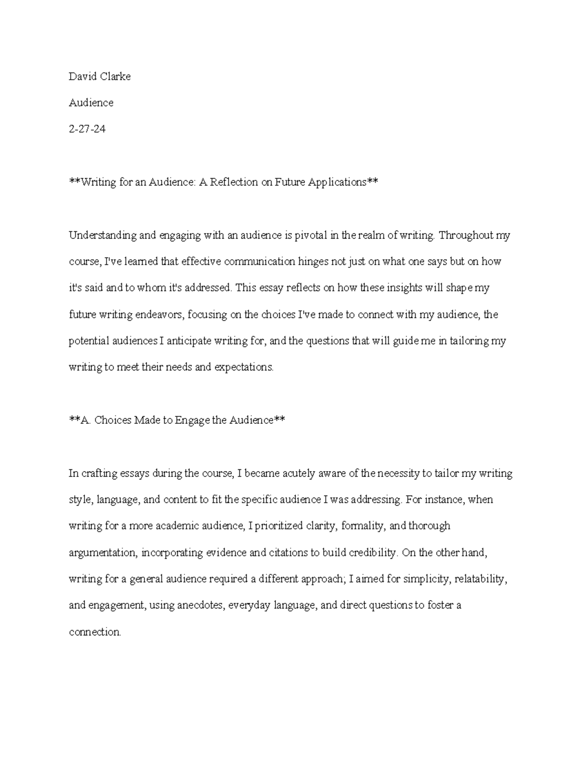 Writing for an Audience: Reflection on Future Applications - Studocu
