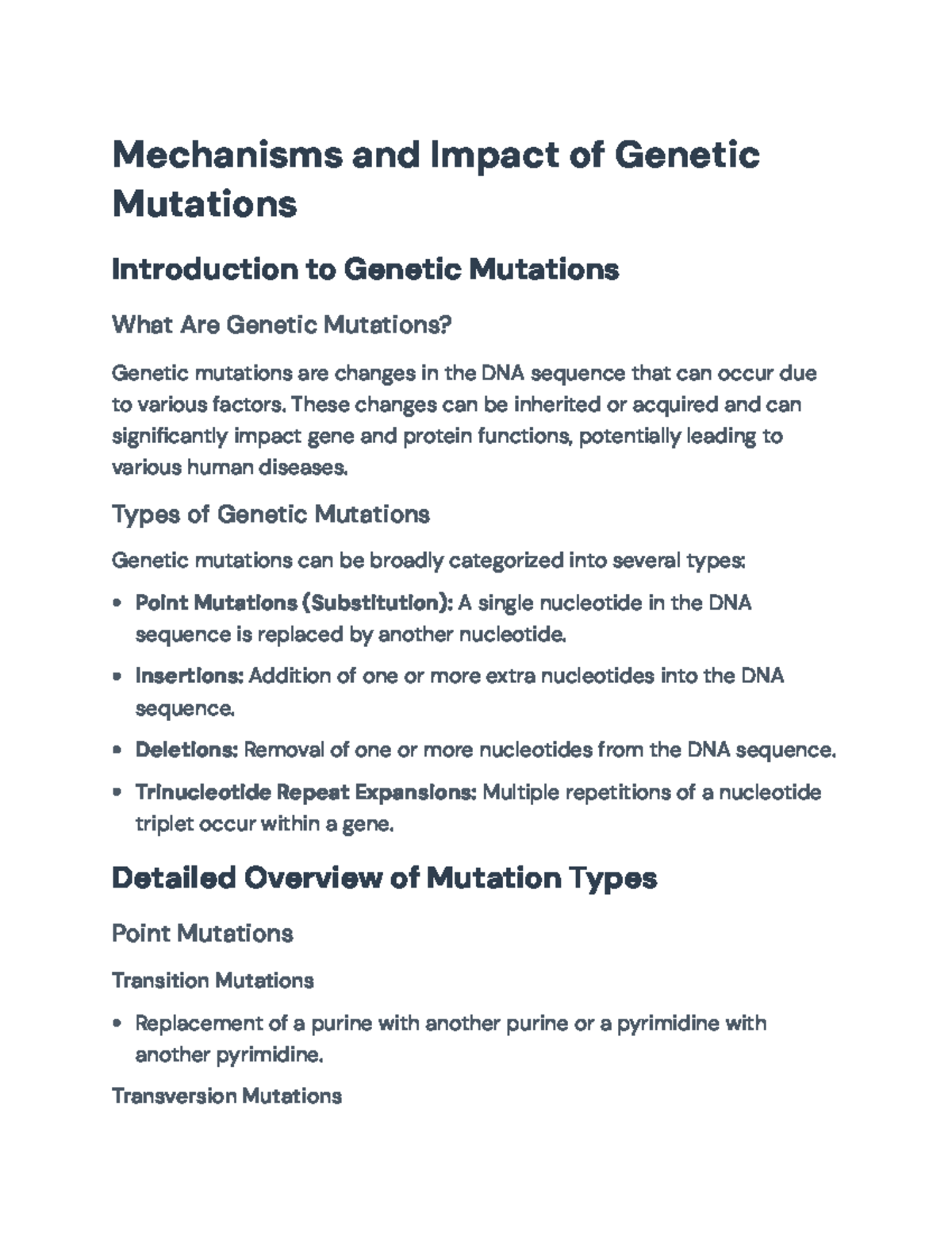 Genetic Mutations: Mechanisms, Types, and Human Health Impacts - Studocu