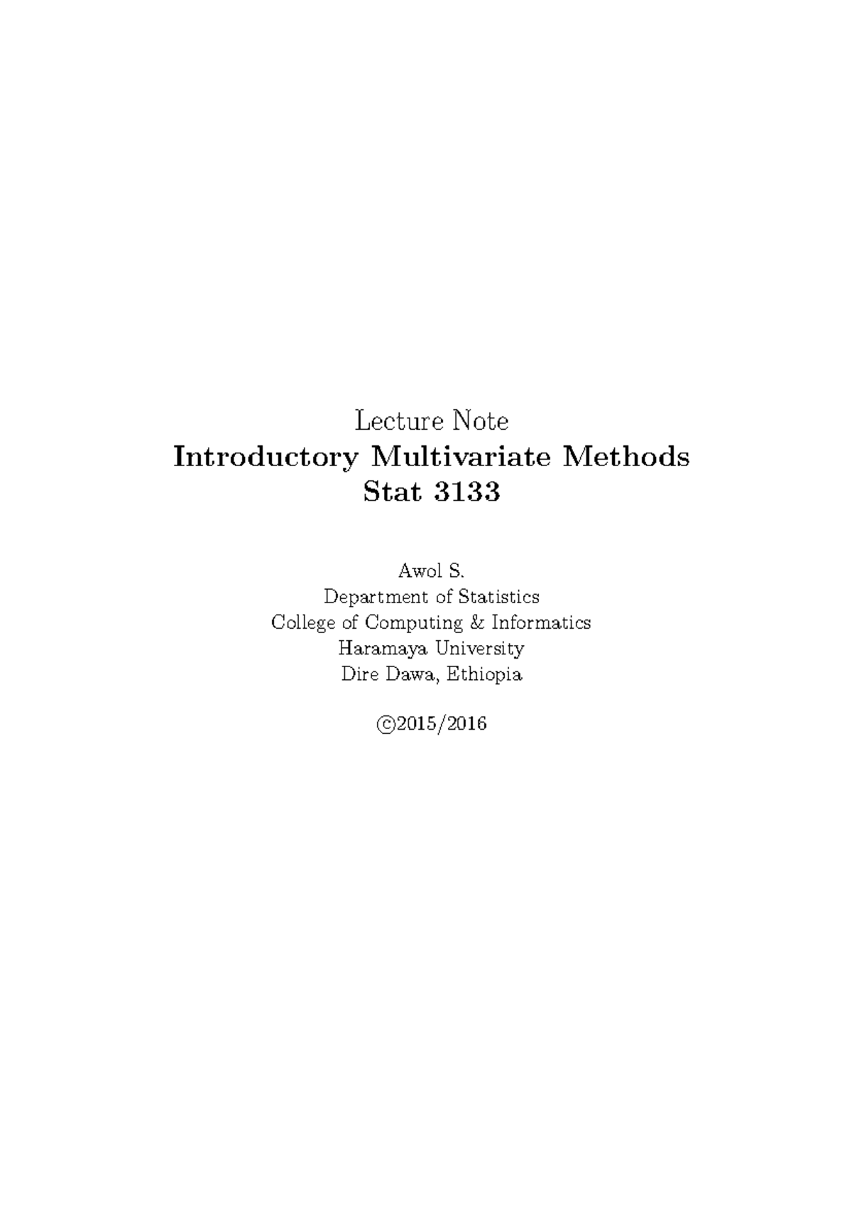 Mva-stat-31331 - Multivariate statistical analysis is concerned with ...