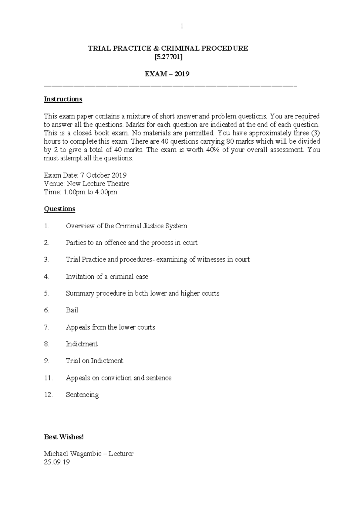 2019 TPCP Final Exam Guide: Criminal Procedure Practice - Studocu
