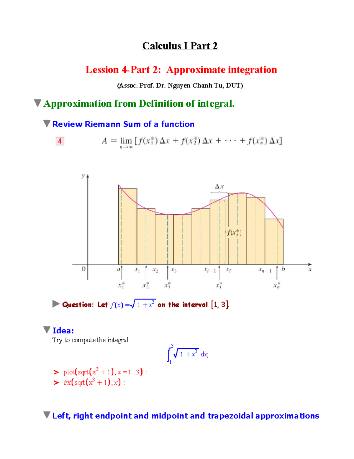 Calculus I P2: L4 - Approximate Integration Techniques and Errors - Studocu