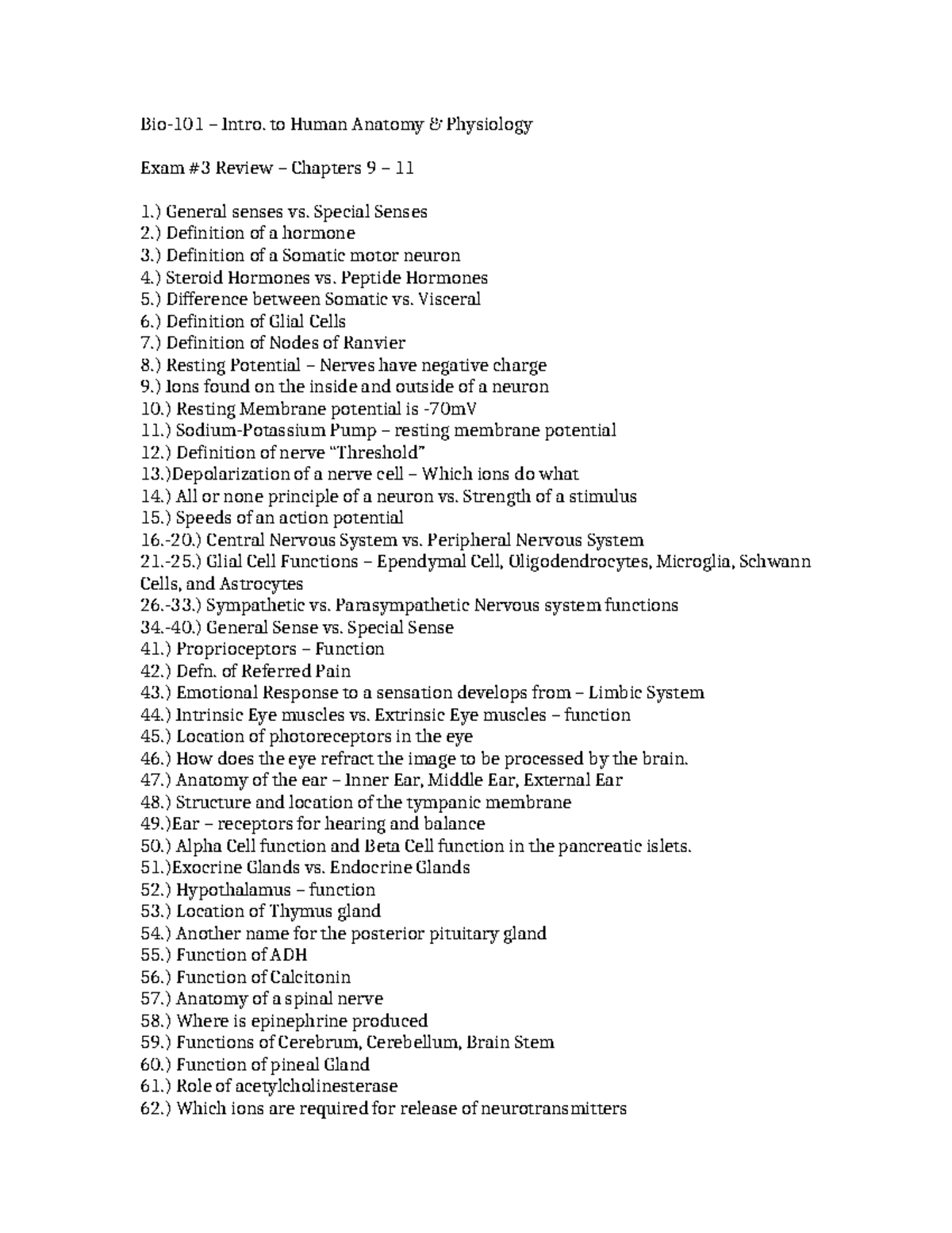 Bio-101 Final Exam Review: Chapters 9-11 Topics and Key Concepts - Bio ...