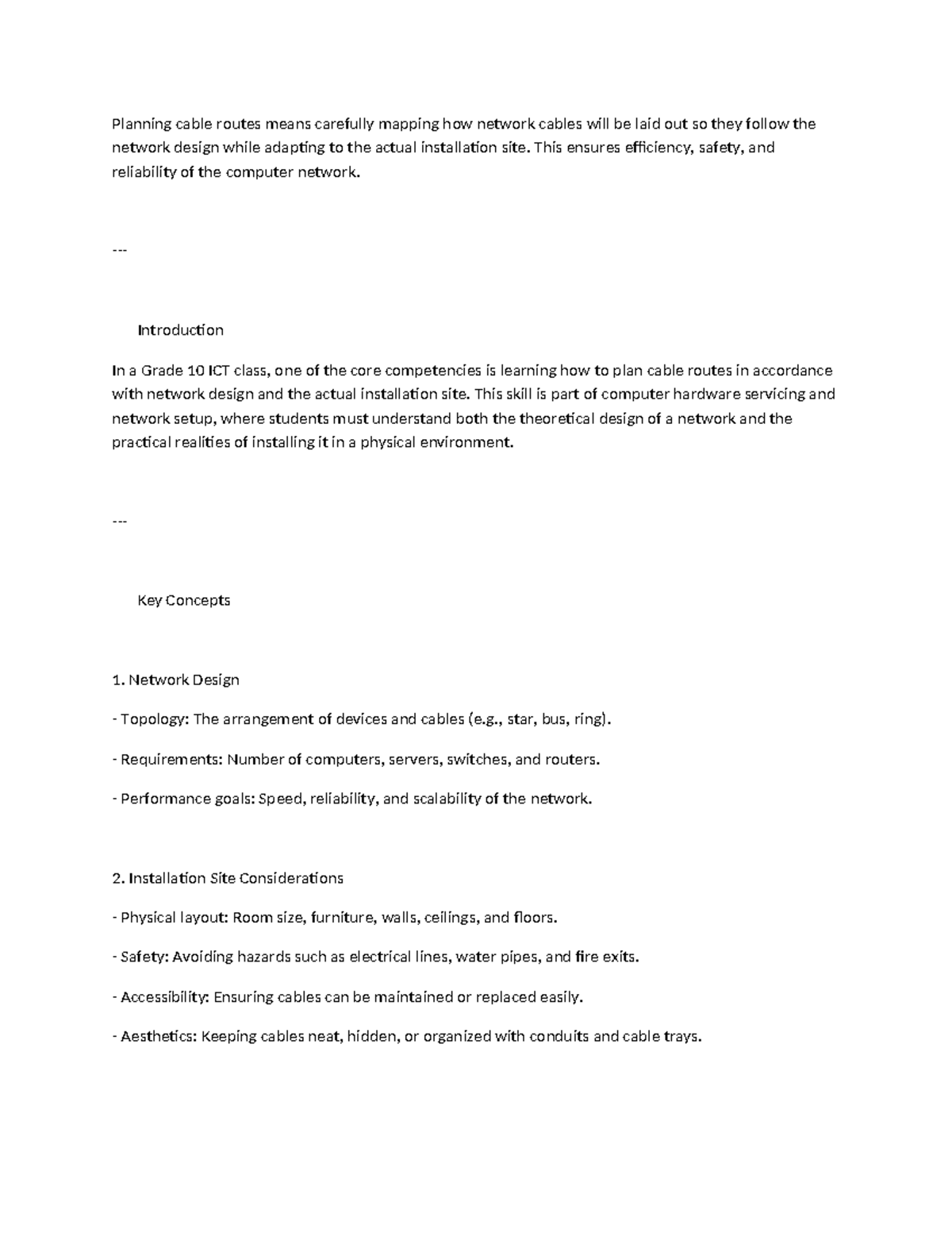 ICT 10 Lesson 1: Planning Cable Routes for Network Design - Studocu