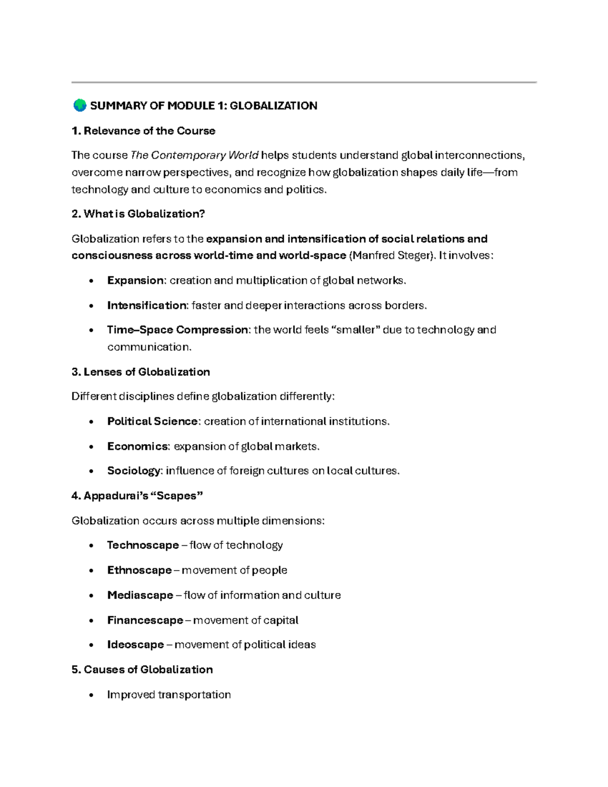 Summary of Module 1: Globalization - Midterm Notes (Course Code: CW101 ...