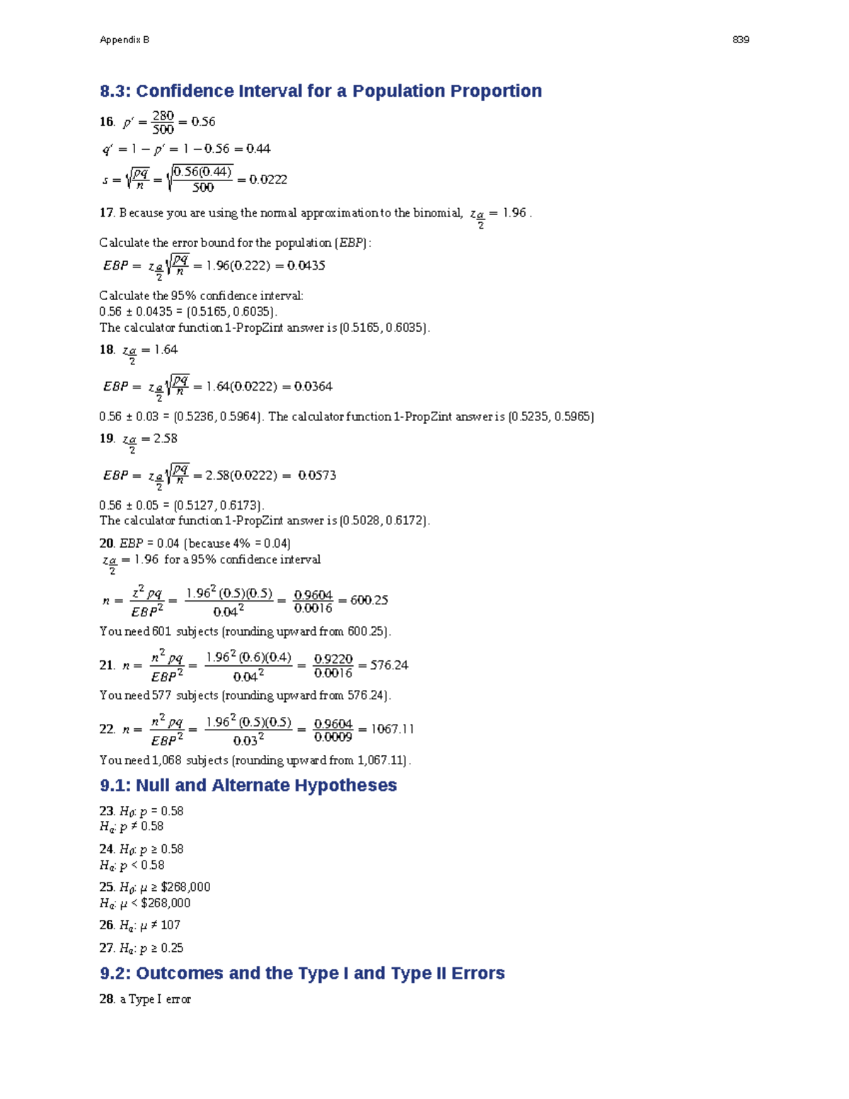 Appendix B: Confidence Intervals for Population Proportions ...