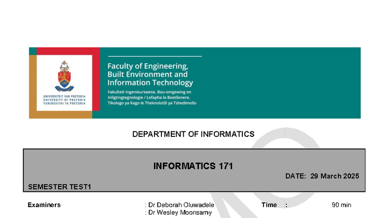 INF171 Semester Test 1 Memo - March 2025 Insights & Solutions - Studocu