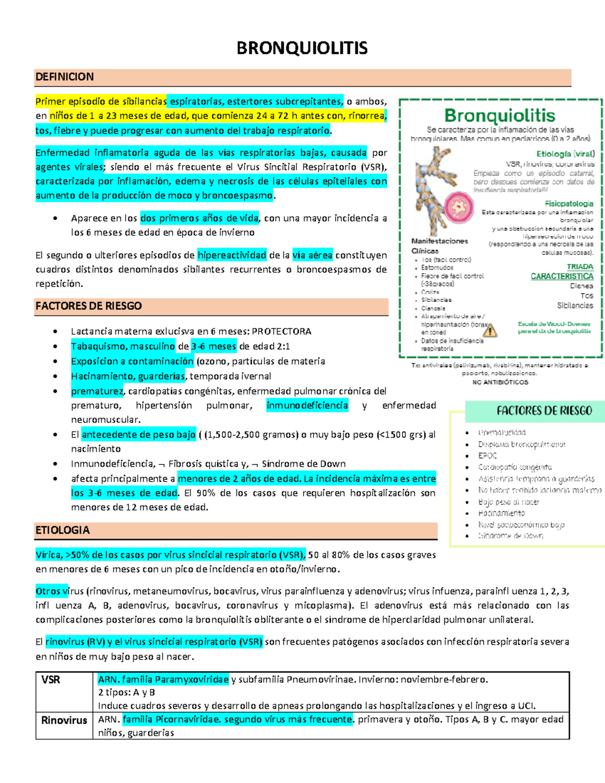 Resumen de Bronquiolitis: Conceptos, Etiología, Clínica y Diagnóstico - Document Preview
