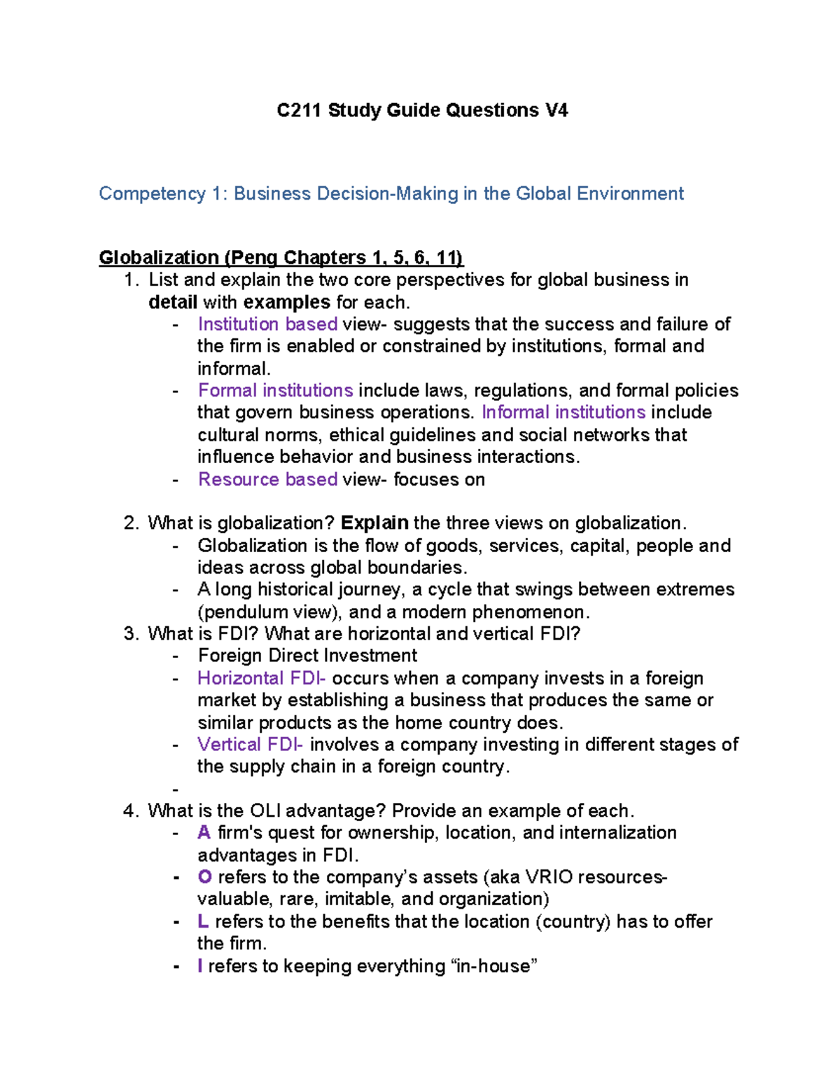C211 Study Guide Q&A - Global Business & Economic Principles - Studocu