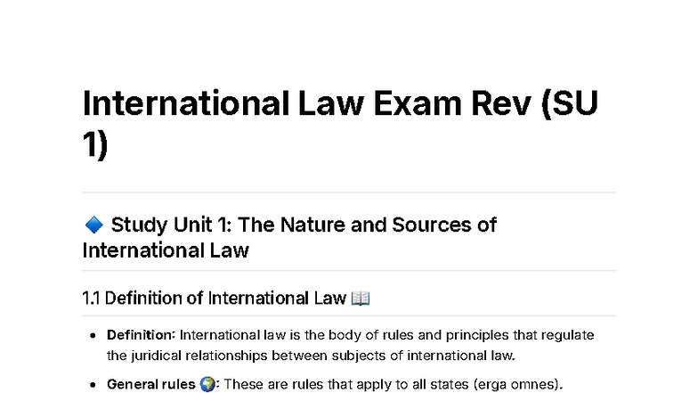International Law Exam Review (SU 1): Nature & Sources of Law - Studocu