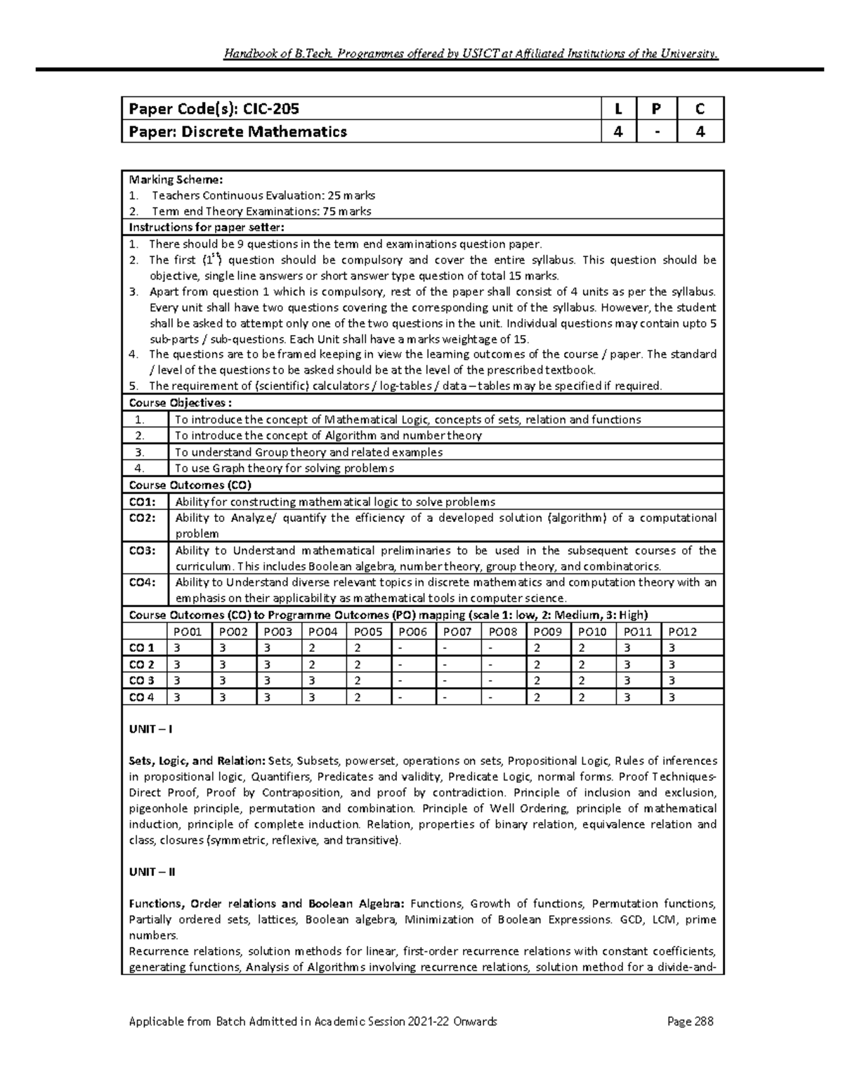 Discrete Mathematics Syllabus Overview for CIC-205 (3rd Sem) - Studocu