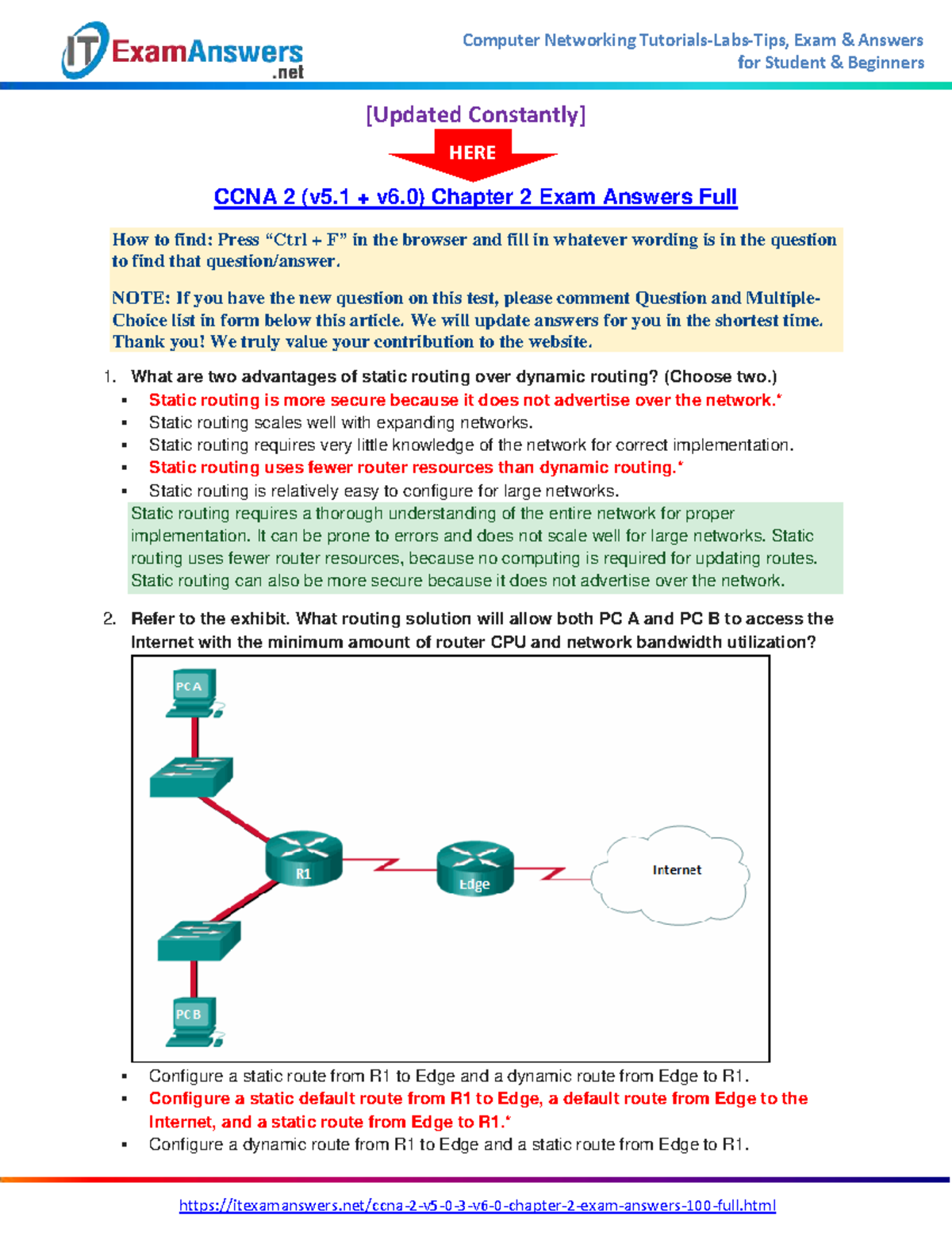 CCNA 2 (v5.1 + v6.0) Chapter 2 Exam Answers for Beginners - Studocu