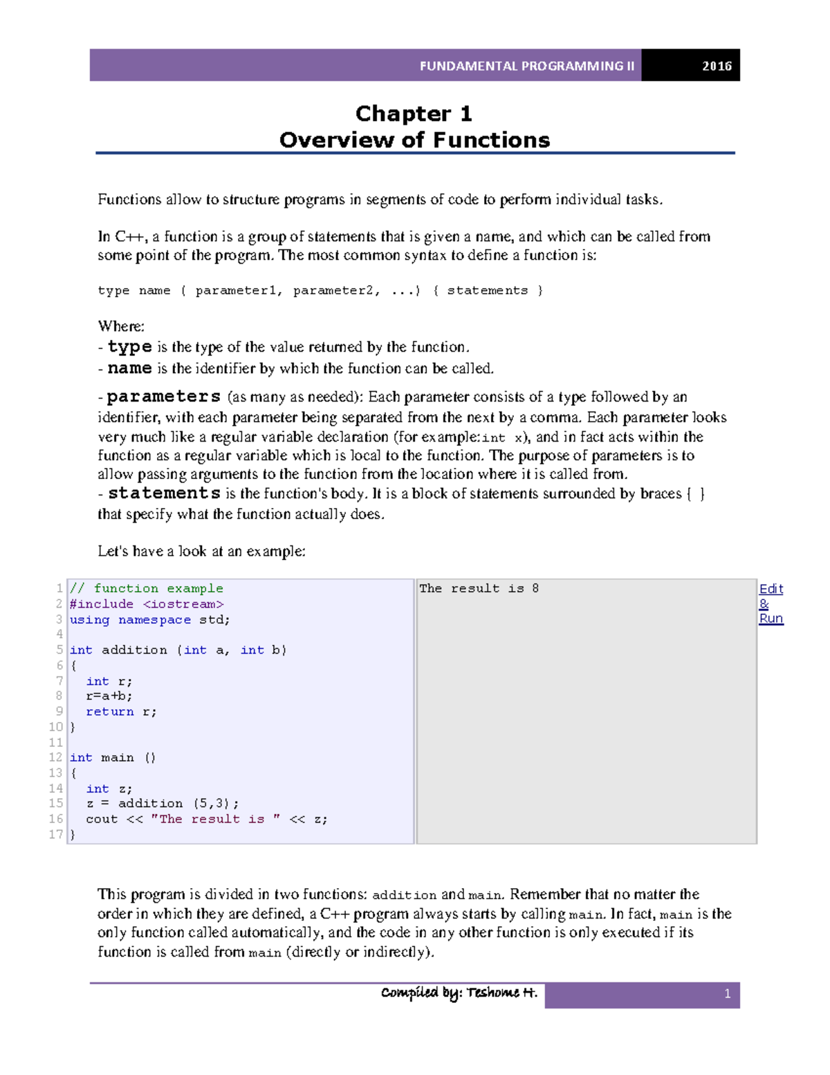 Chapter 1: Functions Overview in C++ - Fundamentals of Programming ...