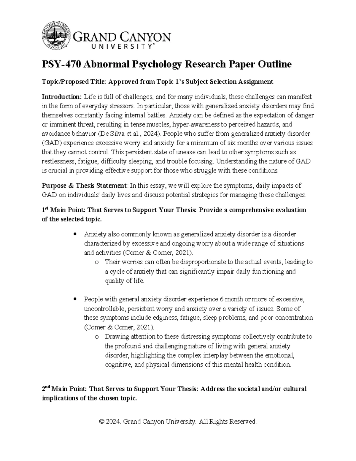PSY-470 Final Research Paper Outline: PTSD Development Insights - Studocu