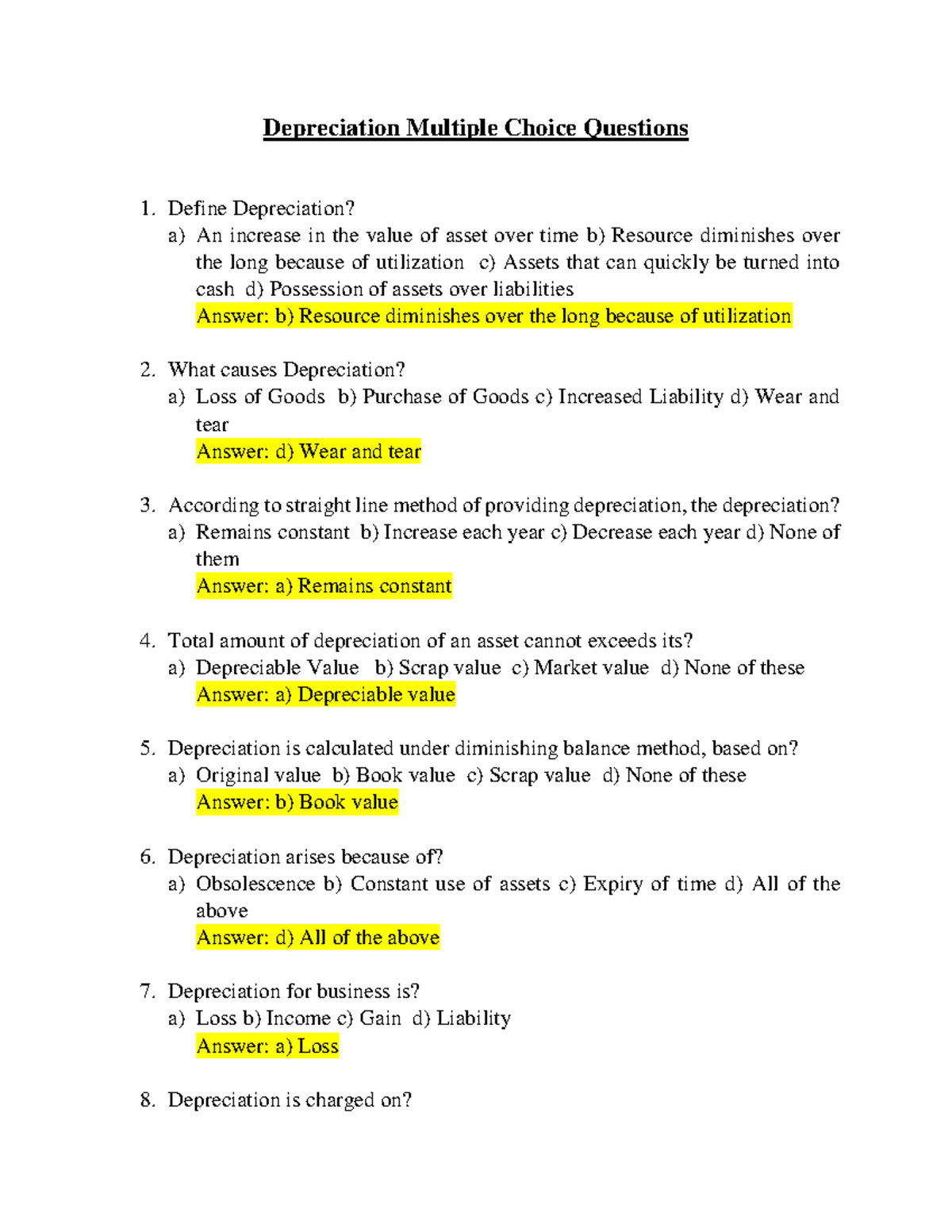 Dep 2 - Multiple Choice Questions on Depreciation Concepts - Studocu