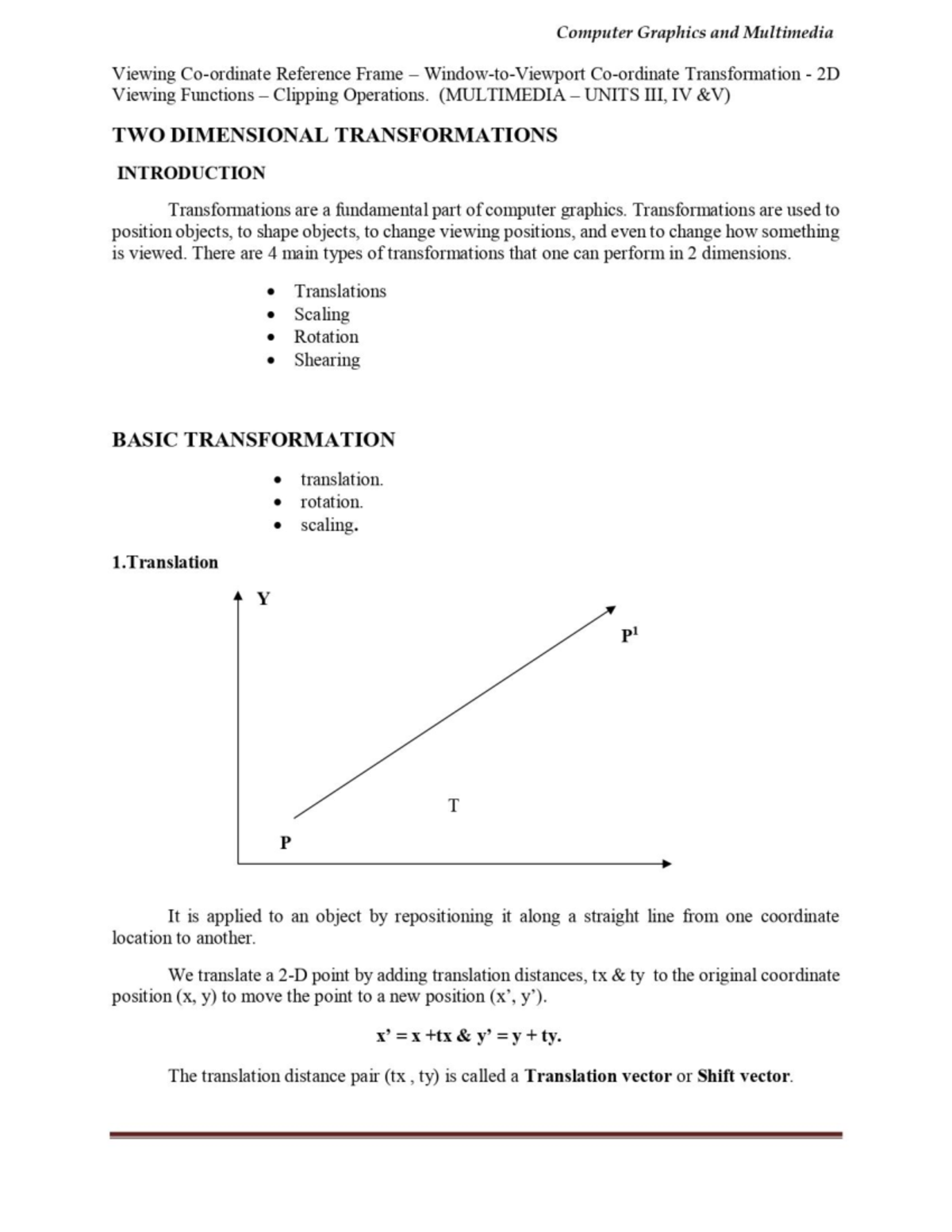 Graphics and Multimedia Unit II: 2D Transformations and Viewing ...