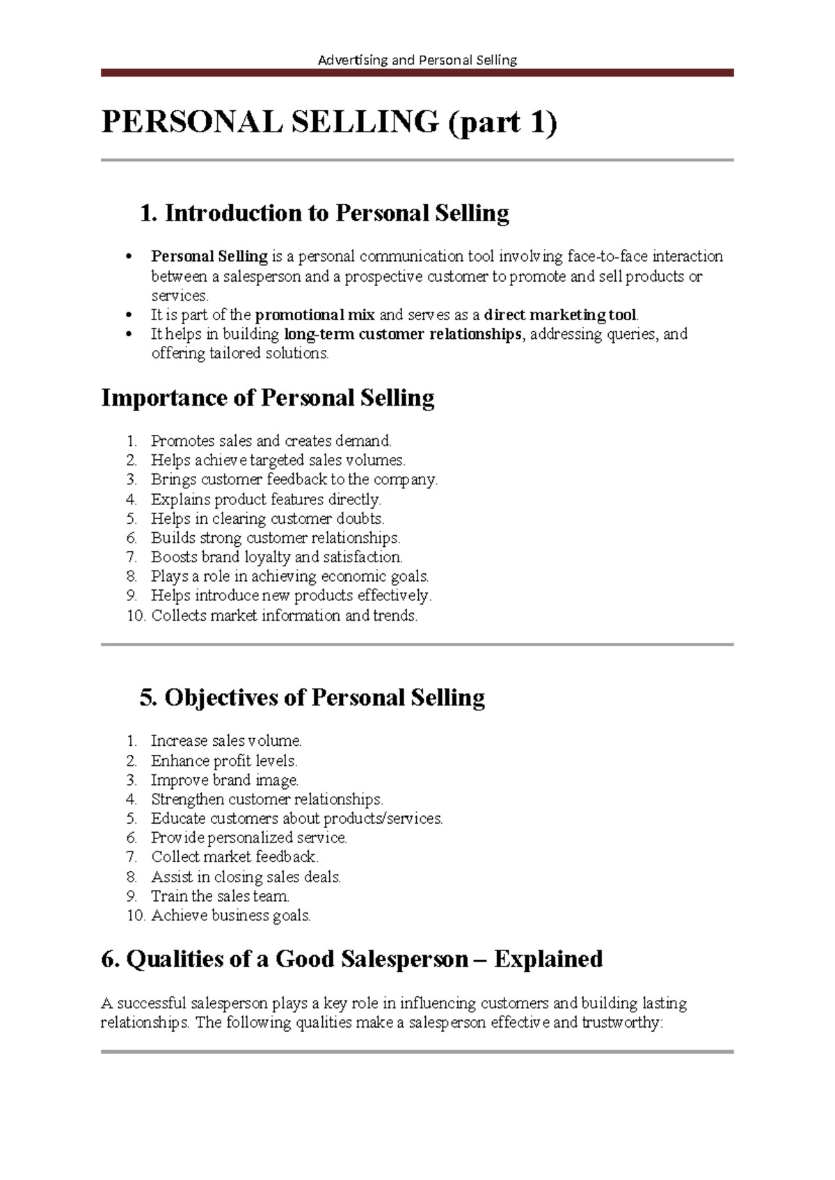 APS Mod 4 - Personal Selling Overview and Key Concepts - Studocu