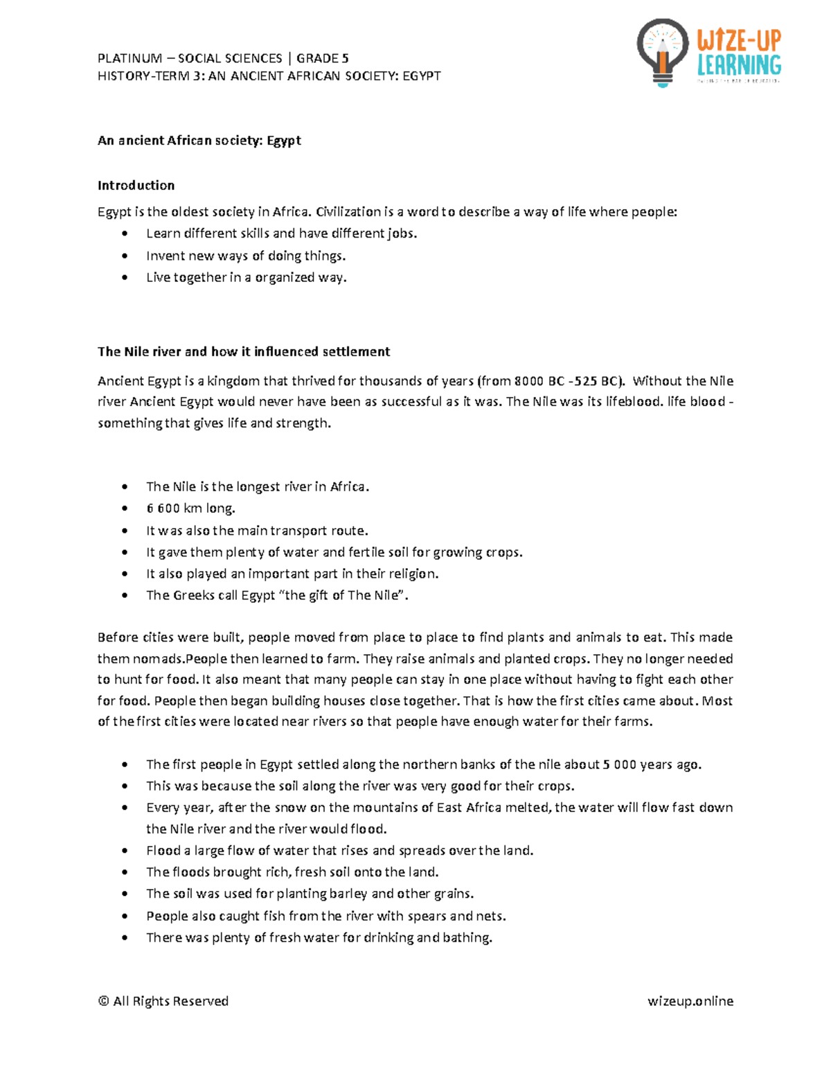 PLATINUM SOCIAL SCIENCES GRADE 5 TERM 3: ANCIENT EGYPT SOCIETY - Studocu