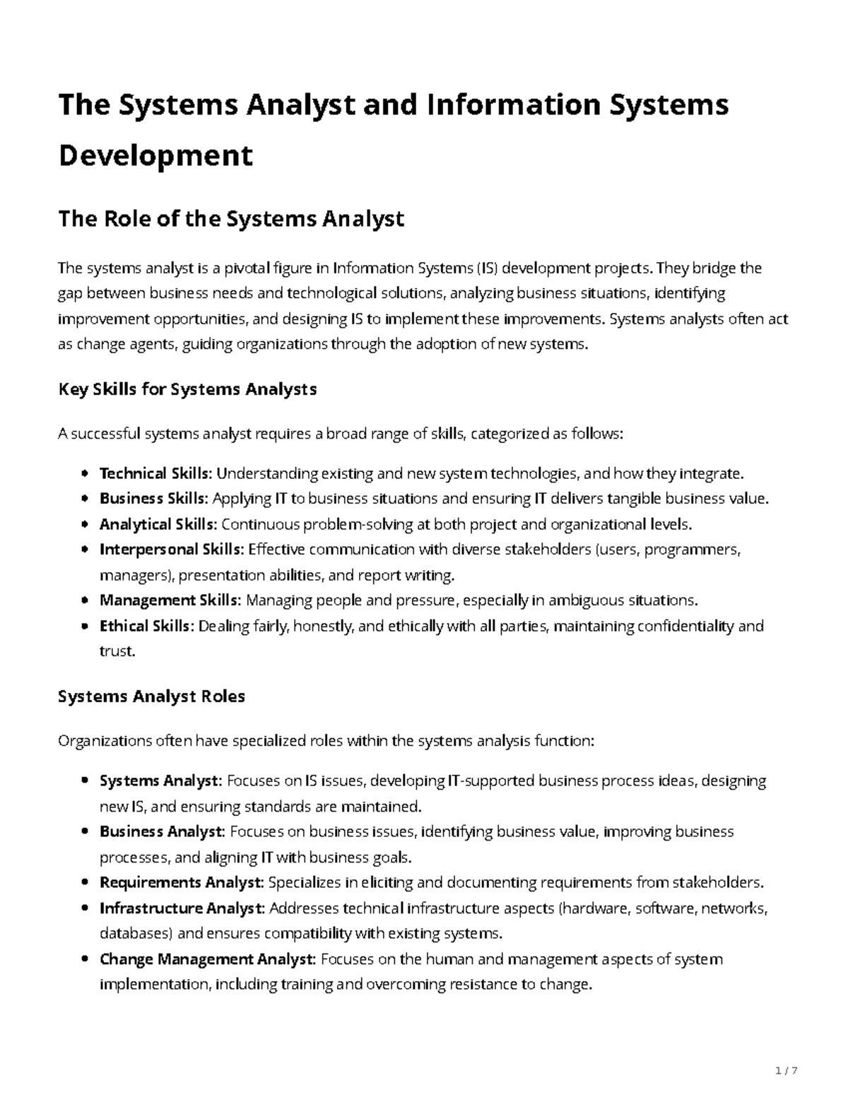Chapter 1: The Role of Systems Analysts in IS Development - Studocu