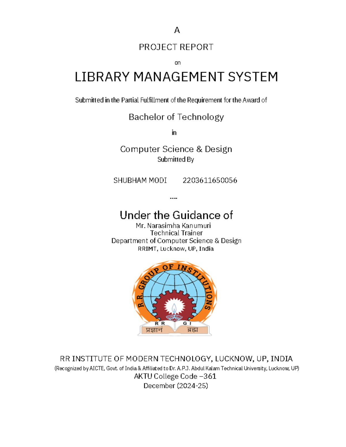 Front 1.pdf - important key - Bachelor of Technology A PROJECT REPORT ...