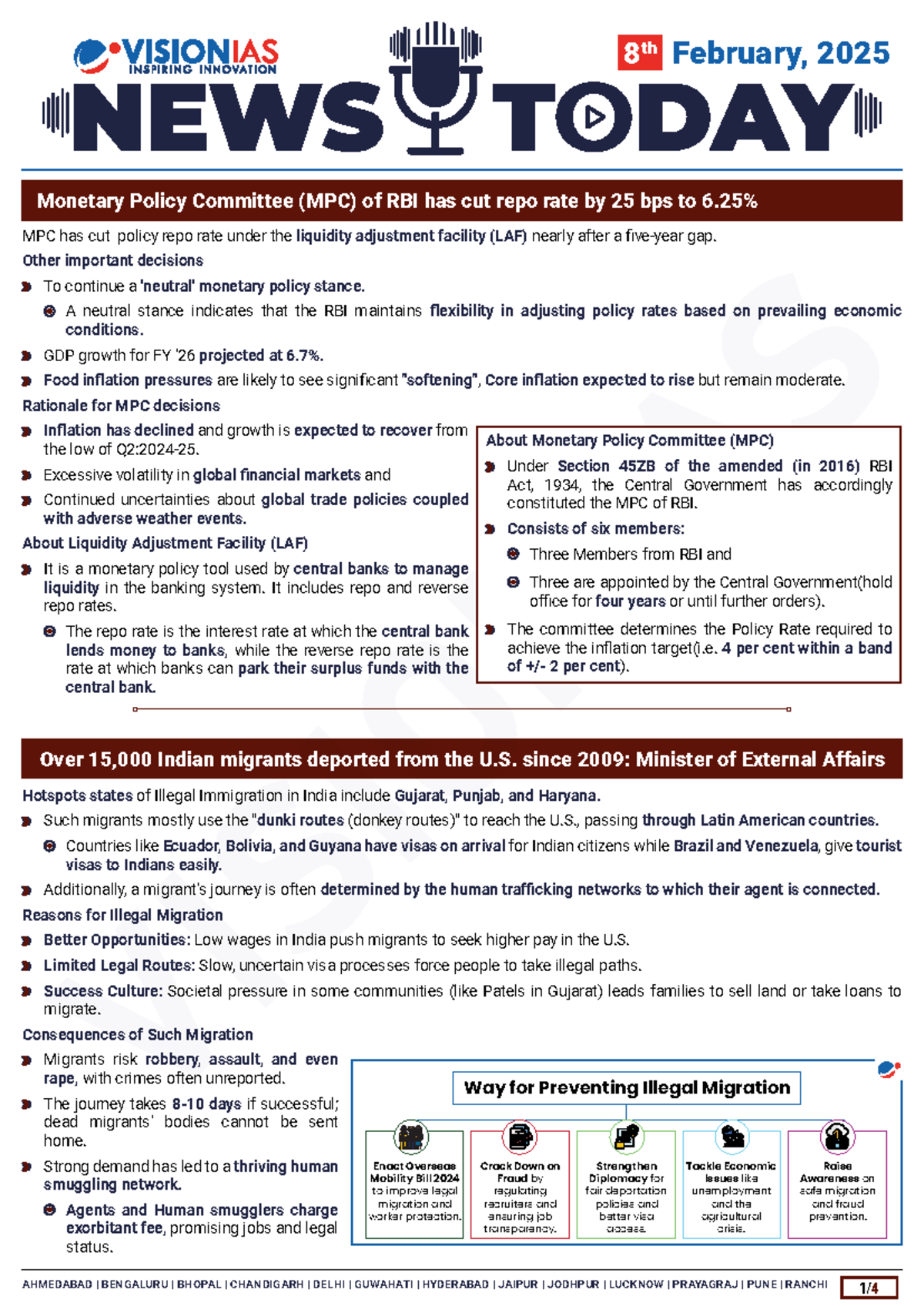 Vision IAS Daily Current Affairs 8 February 2025 - 8 February, 2025 th ...