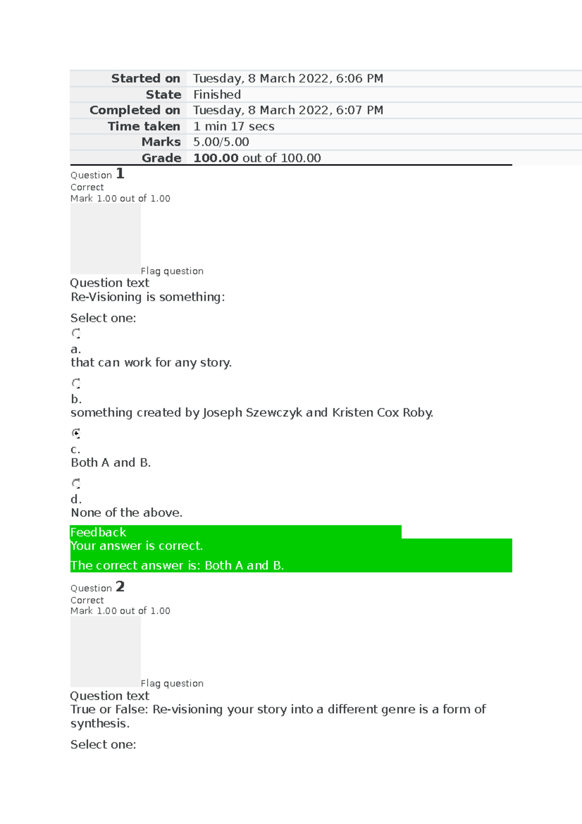 Self-Quiz ENGL 1405 Unit 6 - Started on Tuesday, 8 March 2022, 6:06 PM ...