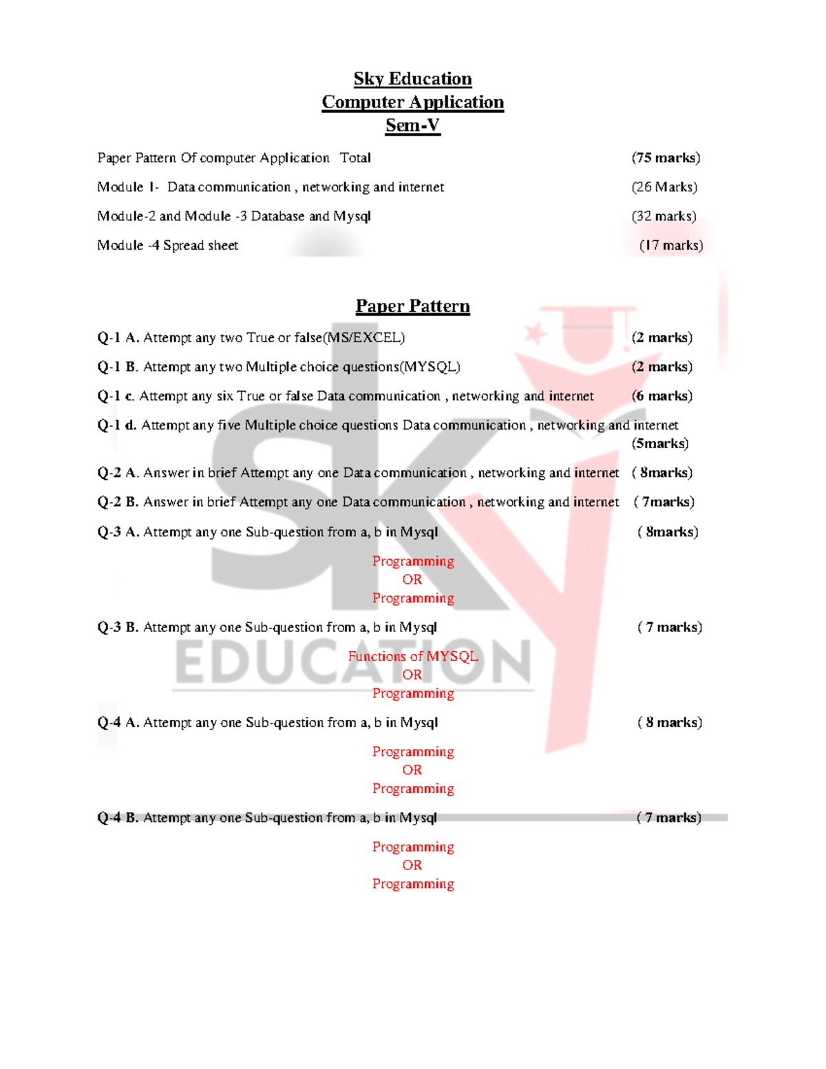 Computer application paper pattern - Sky Education Computer Application ...