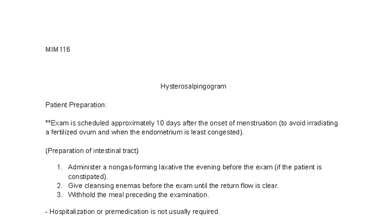 HSG Patient Preparation and Procedure Guidelines - Studocu