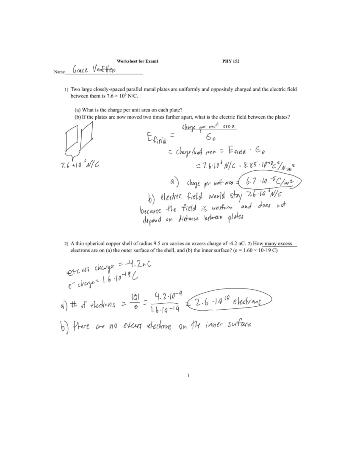 Exam 1 Worksheet - Charges & Electric Forces Practice (PHY 152) - Studocu