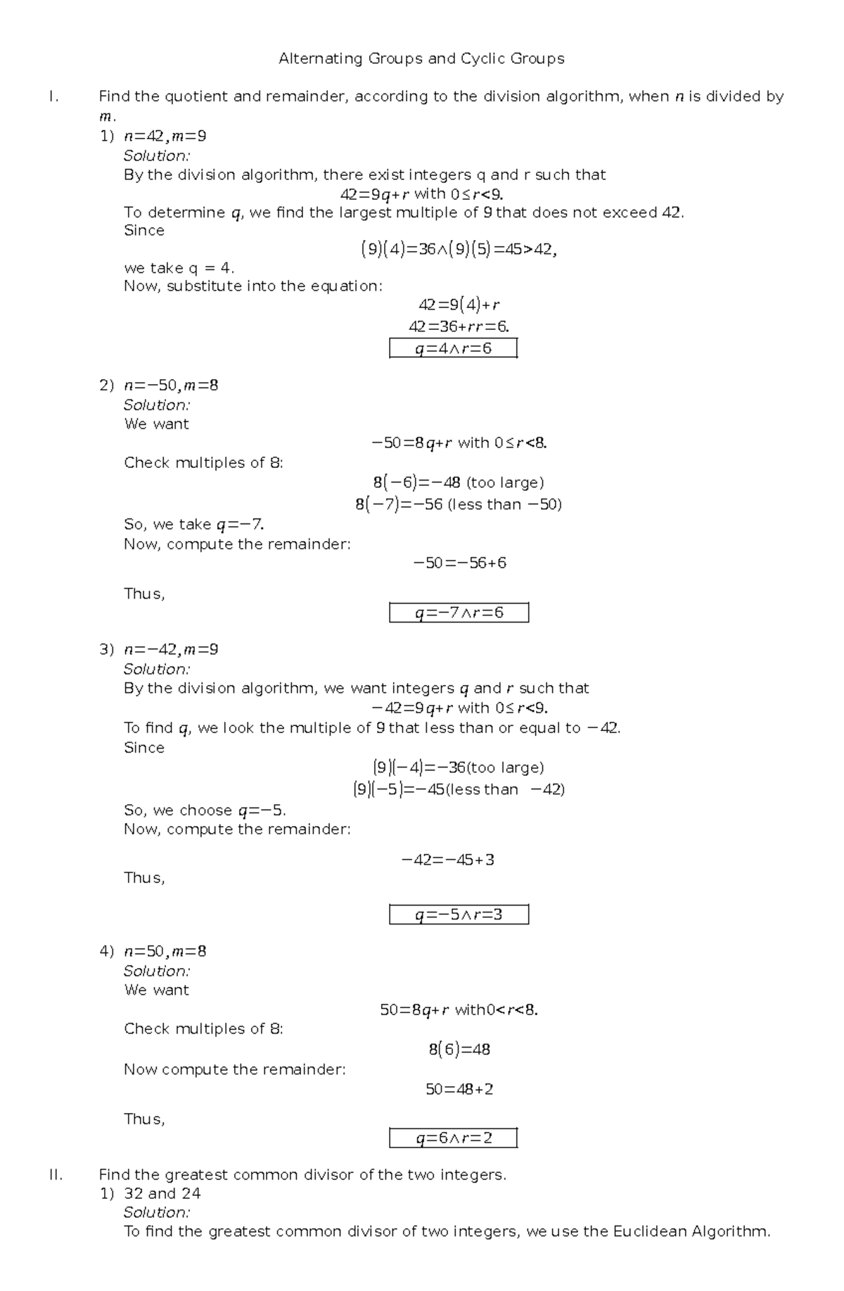 AA Probset: Division Algorithm & GCD in Abstract Algebra - Studocu