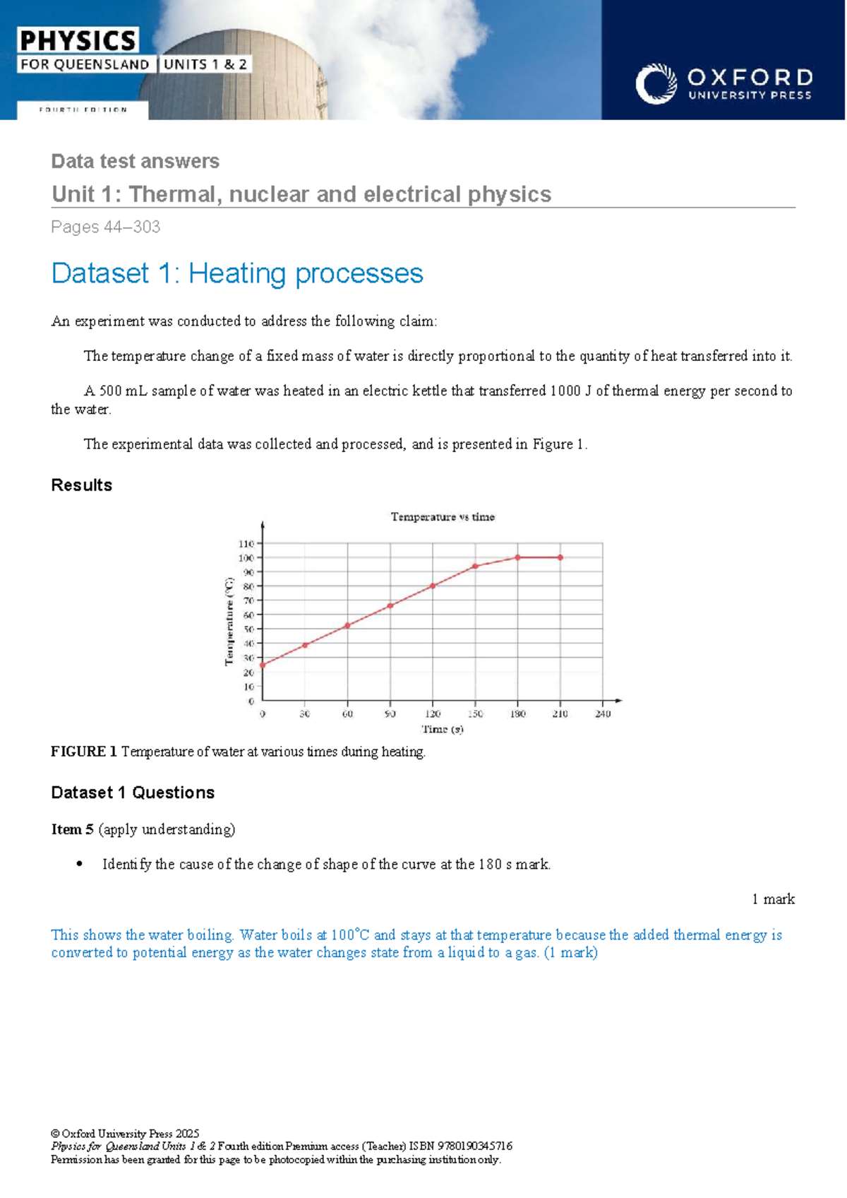 Physics QLD Unit 1 Data Test Answers: Thermal, Nuclear & Electrical ...