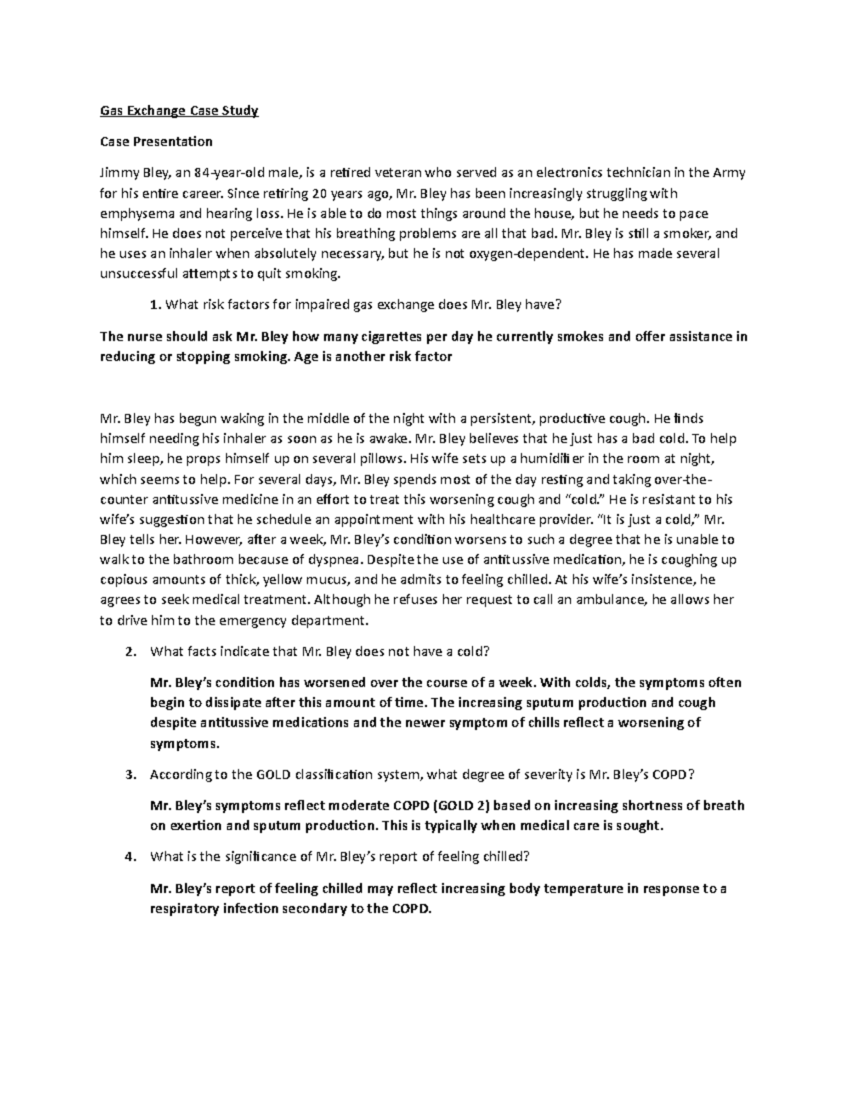 Gas Exchange Case Study: COPD Complications and Management Strategies ...