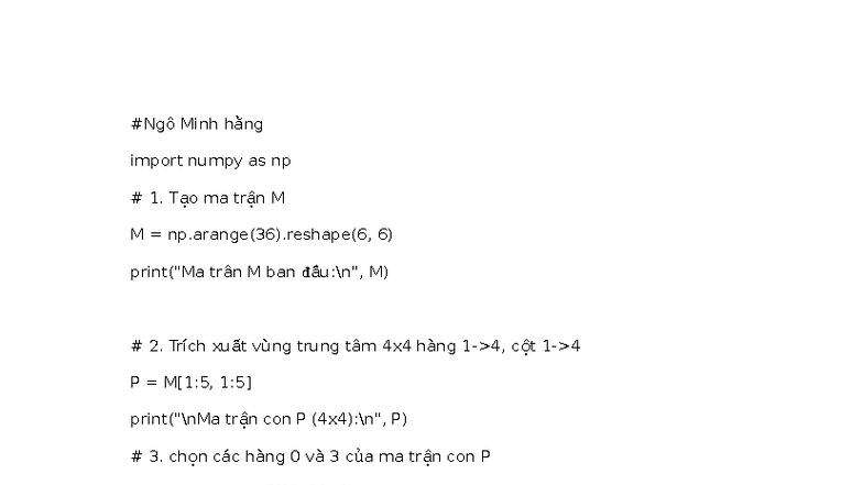 KHDL 1.2: Hướng Dẫn Sử Dụng Numpy Trong Python - Studocu