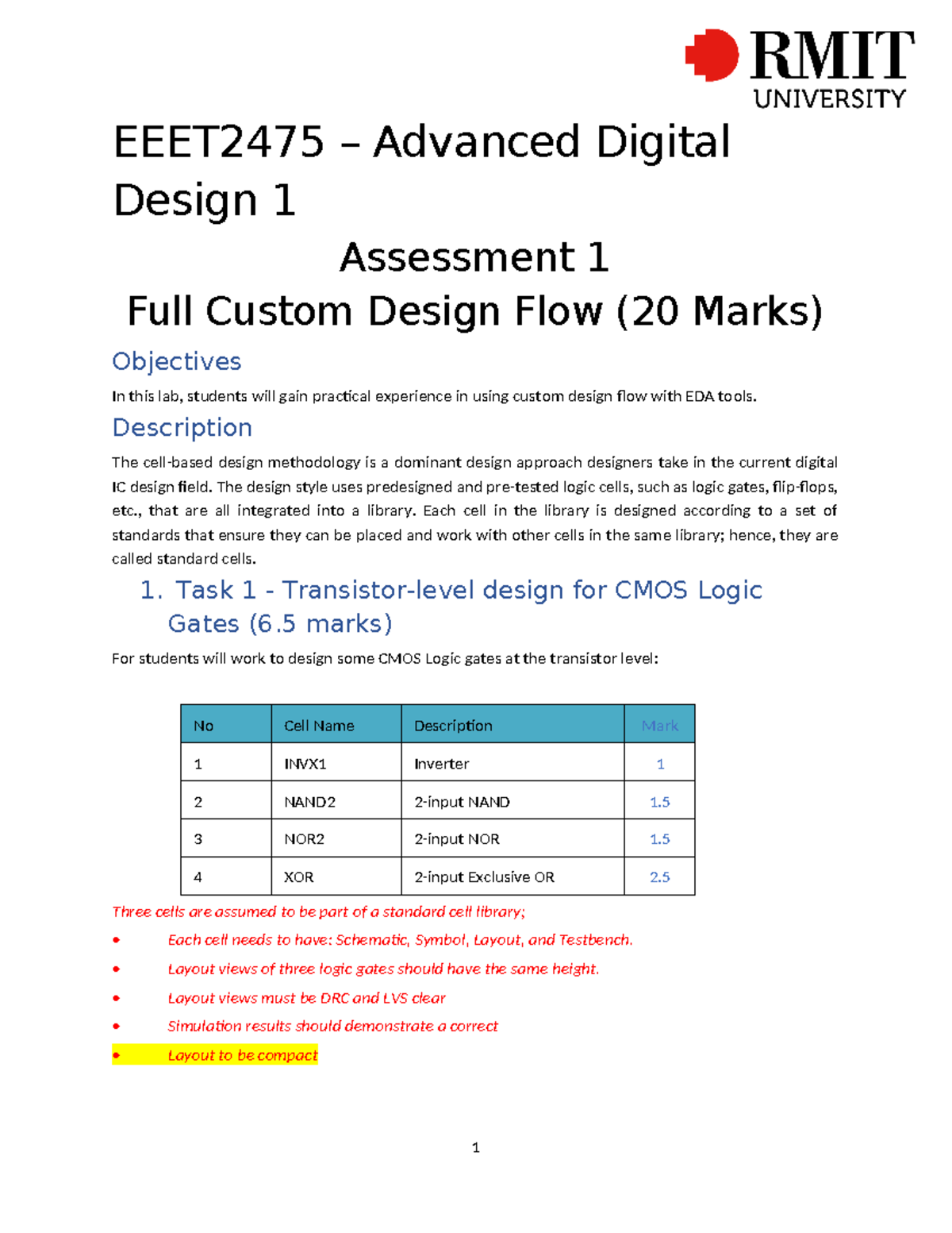 EEET2475 Assessment 1 - Advanced Digital Design Lab Tasks - Studocu
