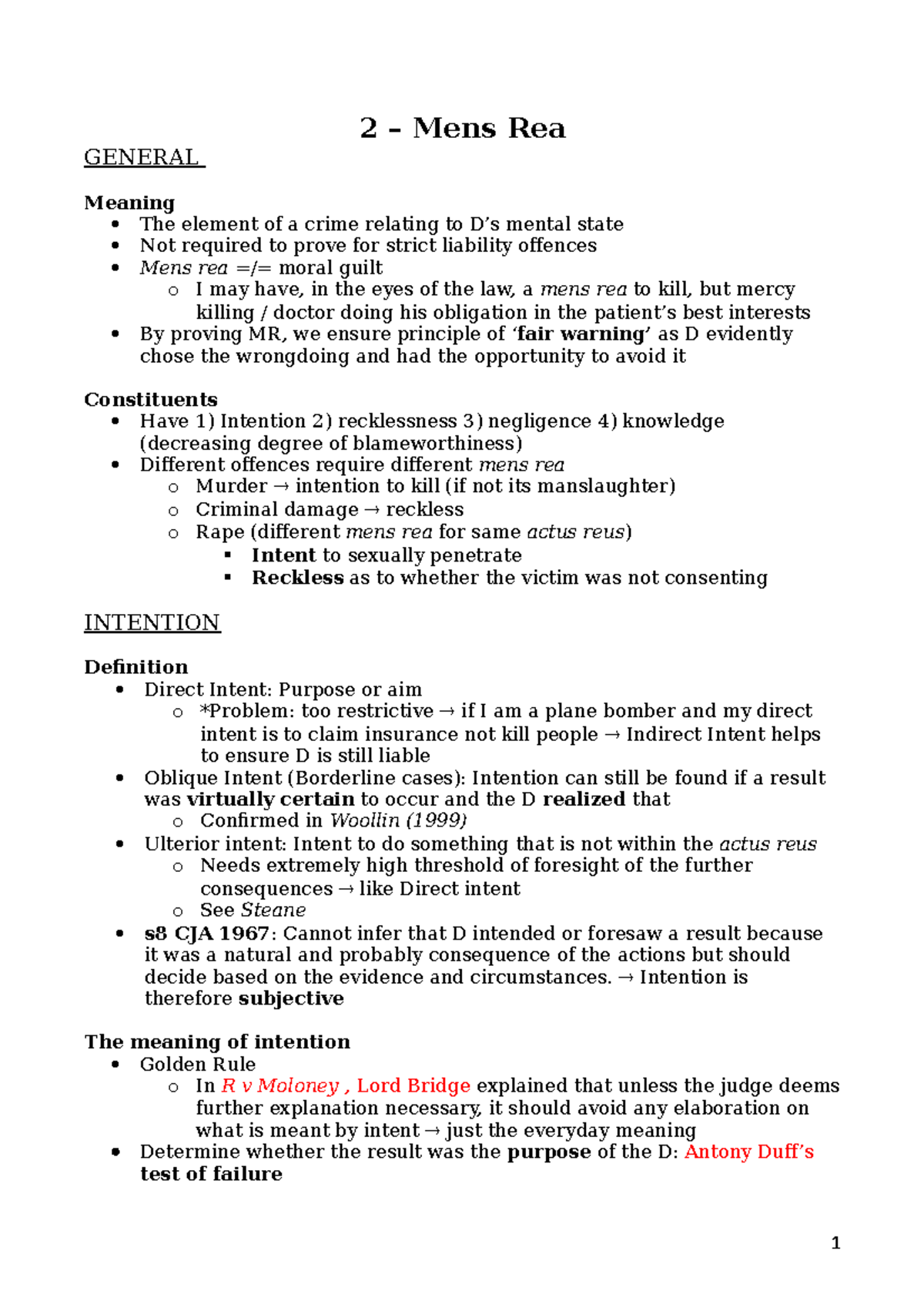 2 - Mens Rea - Lecture Notes Overview and Key Concepts - Studocu