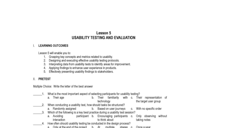 Final Exam Study Guide: Usability Testing & Evaluation (ITC 211) - Studocu