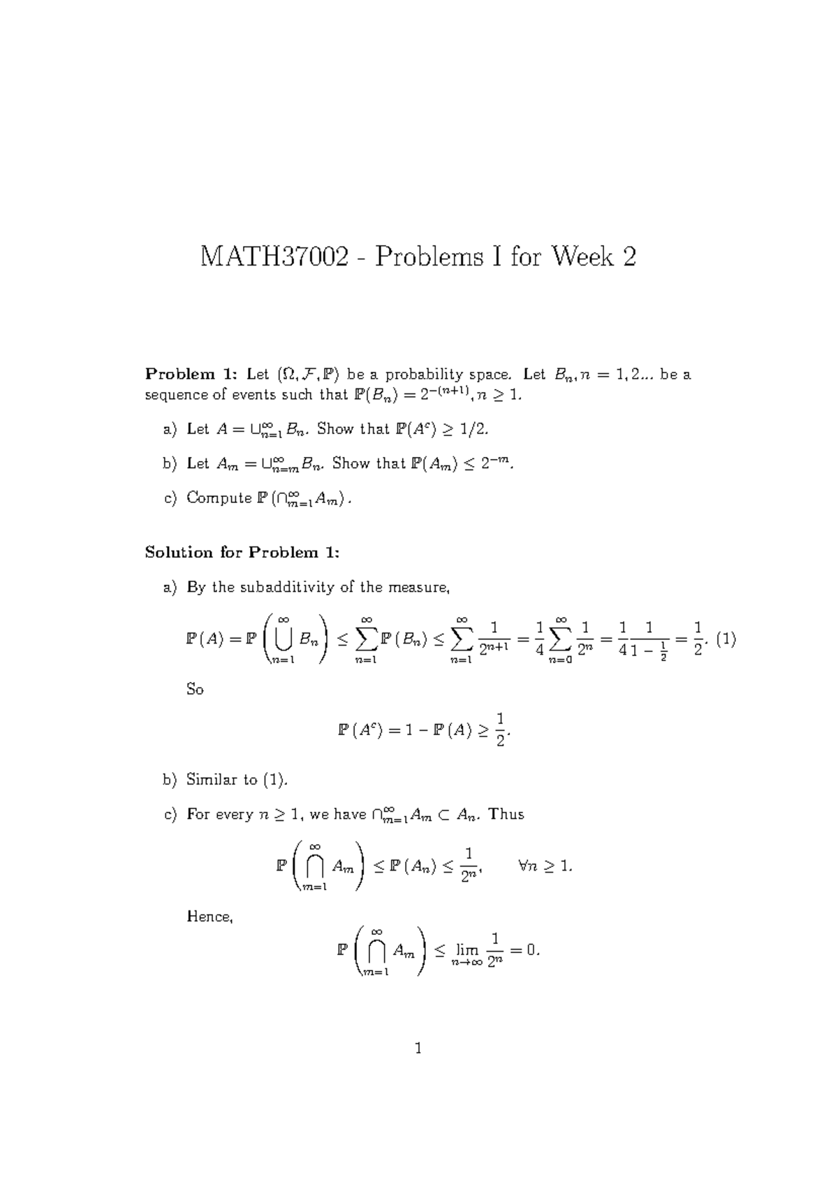 MATH37002 Week 2 Problem Sheet with Solutions and Explanations - Studocu