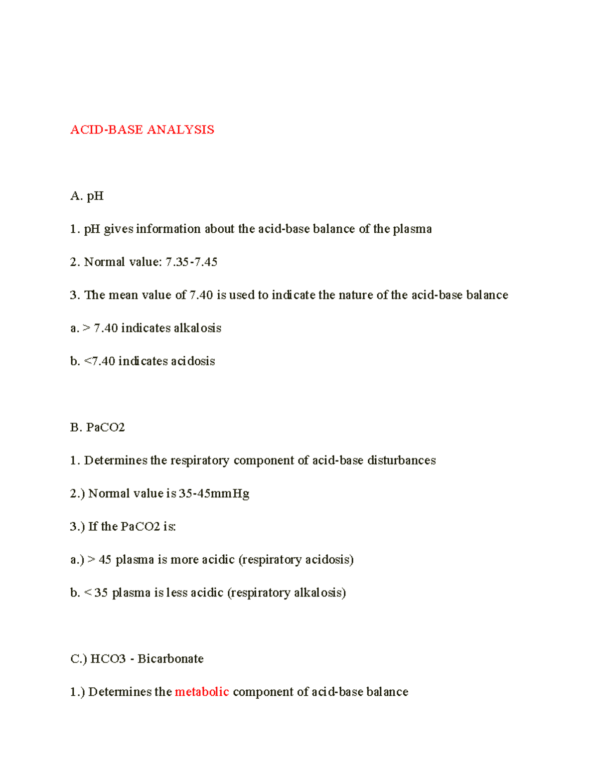 ABGs Analysis and Interpretation for Prof. Le Marie's Course - Studocu