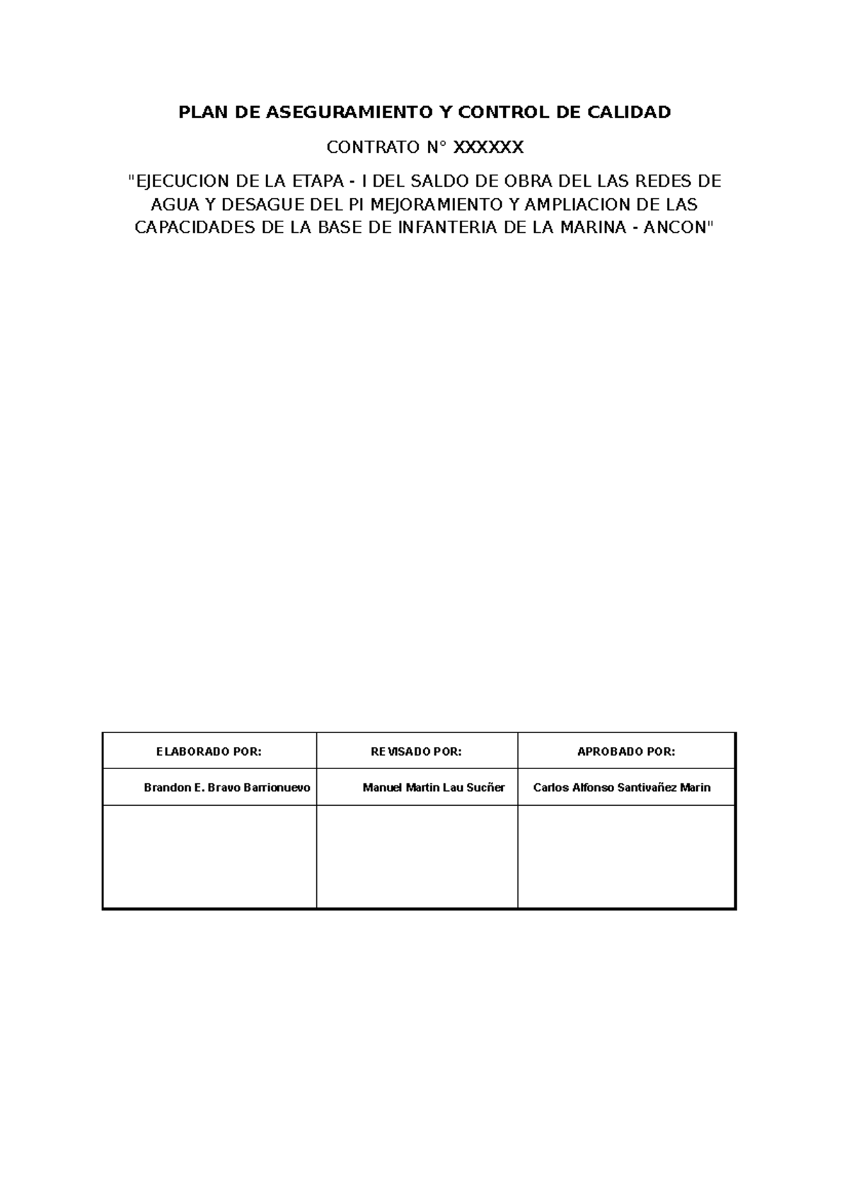 PLAN DE ASEGURAMIENTO Y CONTROL DE CALIDAD - ETAPA I REDES DE AGUA Y ...