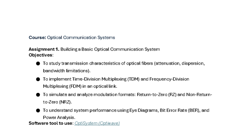 Optical Communication Systems (OCS) Assignment 2: PMD Setup Guide - Studocu