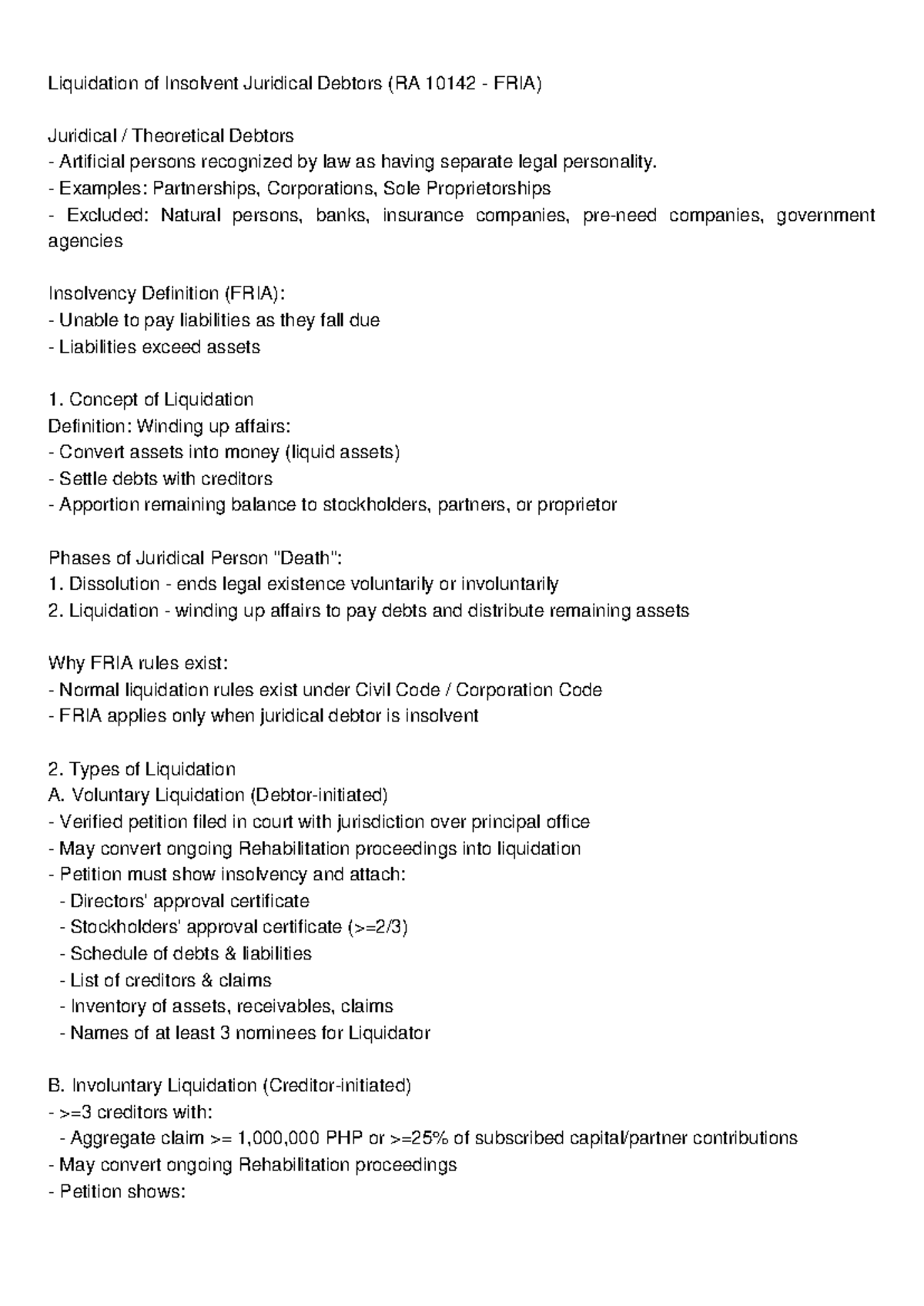 FRIA Liquidation of Juridical Debtors: Key Concepts and Procedures ...