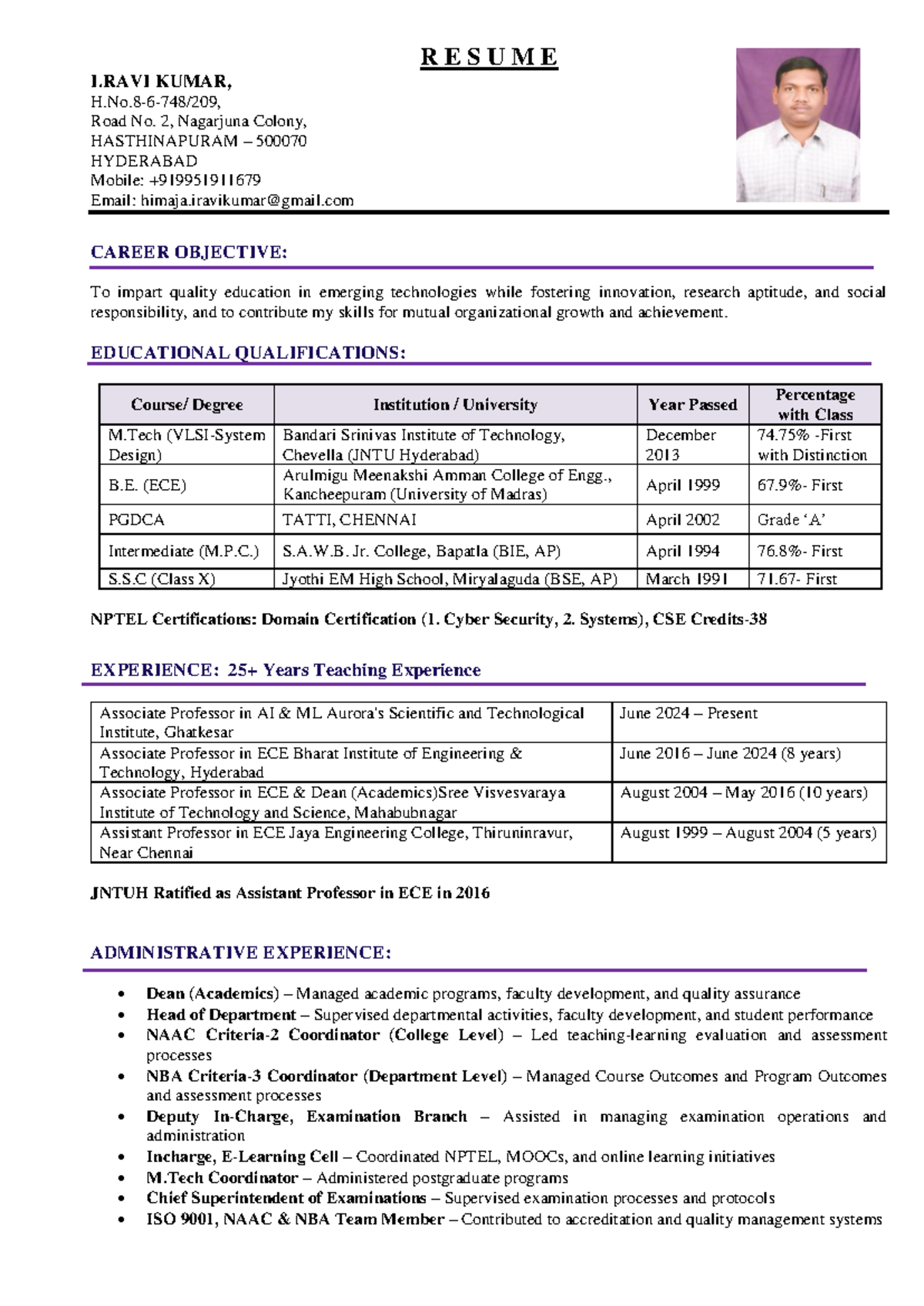 I.RAVI KUMAR Resume 2026: Academic & Professional Profile - Studocu
