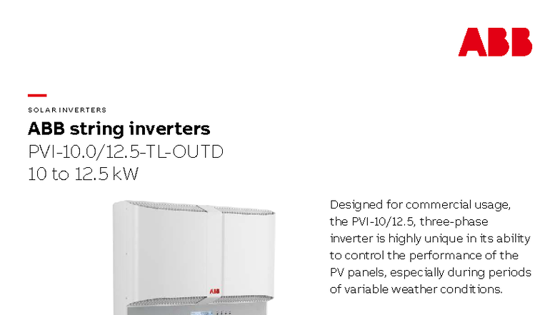PVI-10: Technical Data for ABB String Inverters 10-12.5 kW - Studocu