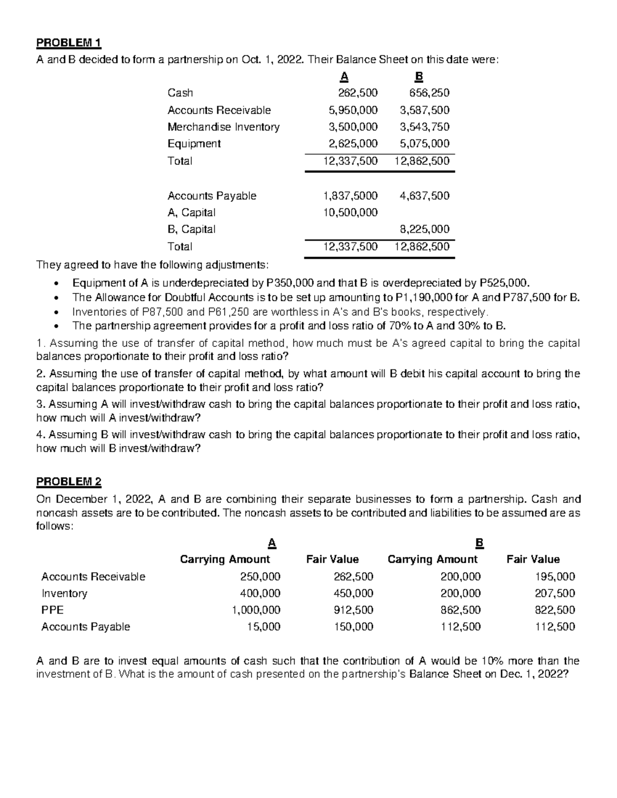 Partnership Formation Problems: Capital Adjustment Analysis (2022 ...